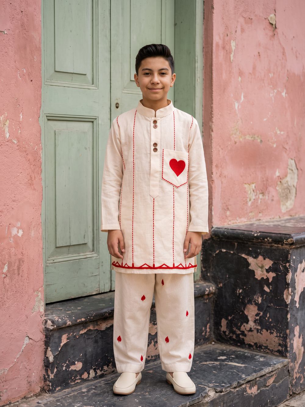 Teen Hearts Embroidered Kurta Set