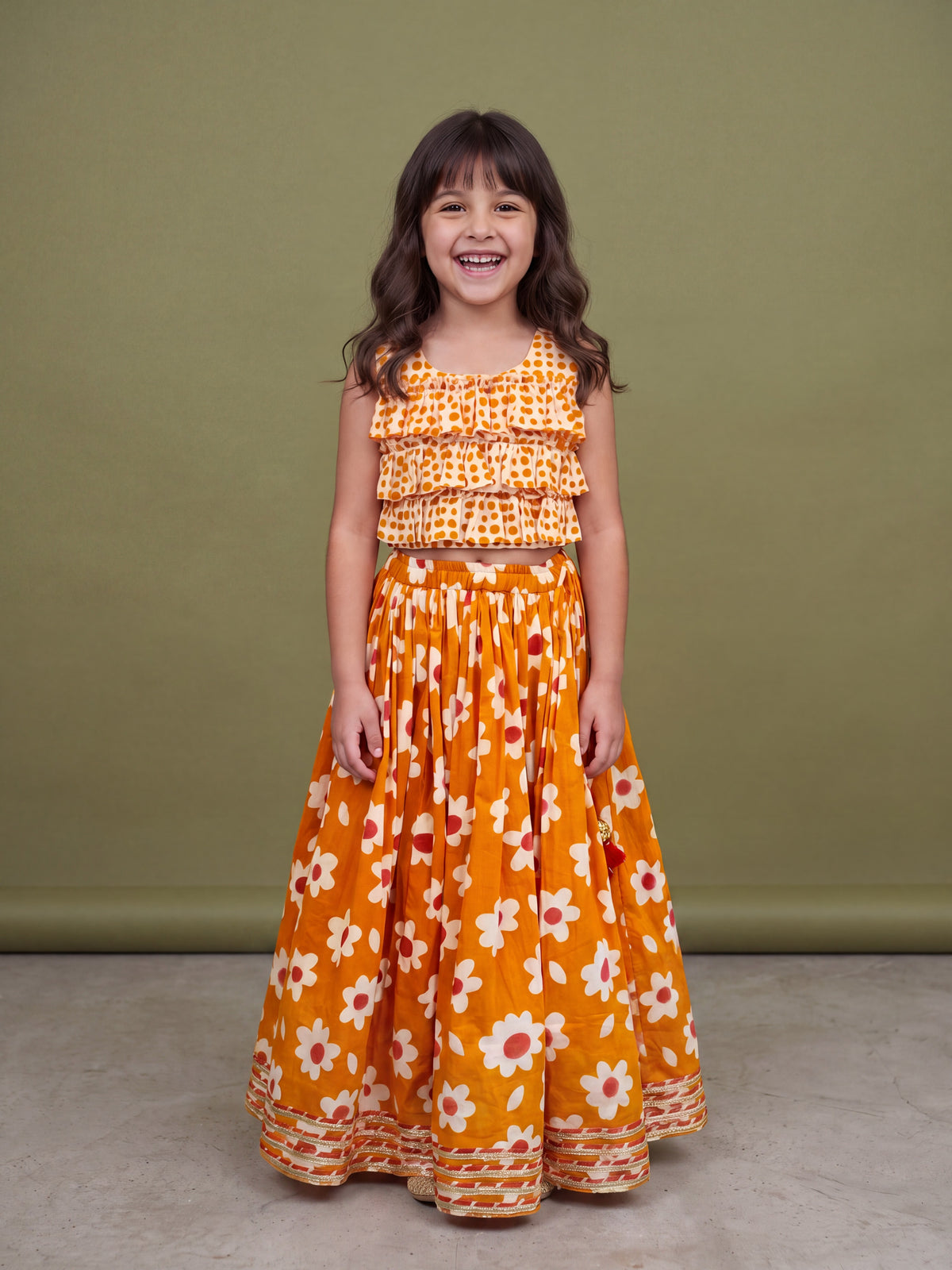 Leena Orange Prined Ghaghra Set