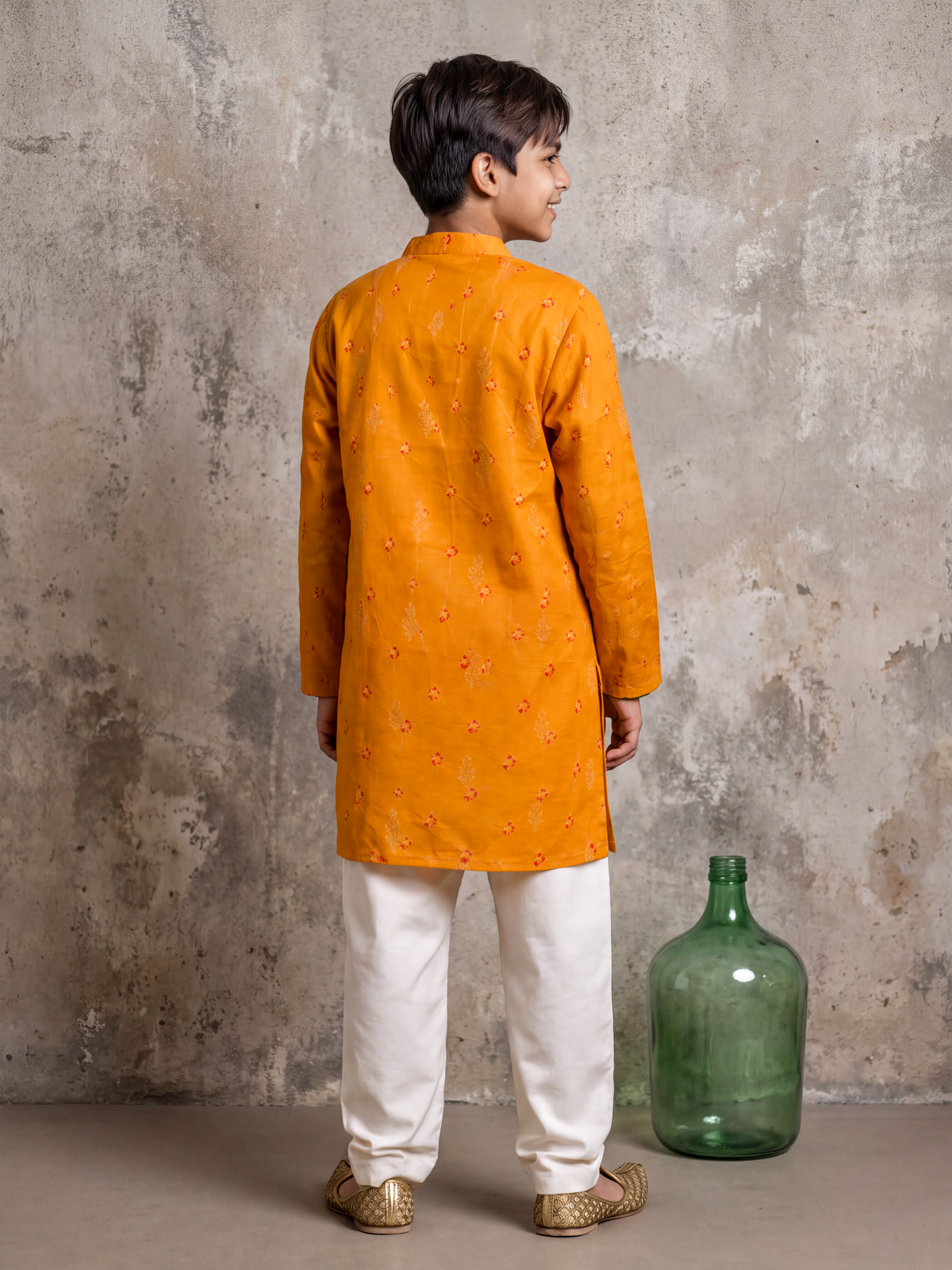 Mustard Bandhej Kurta Pj