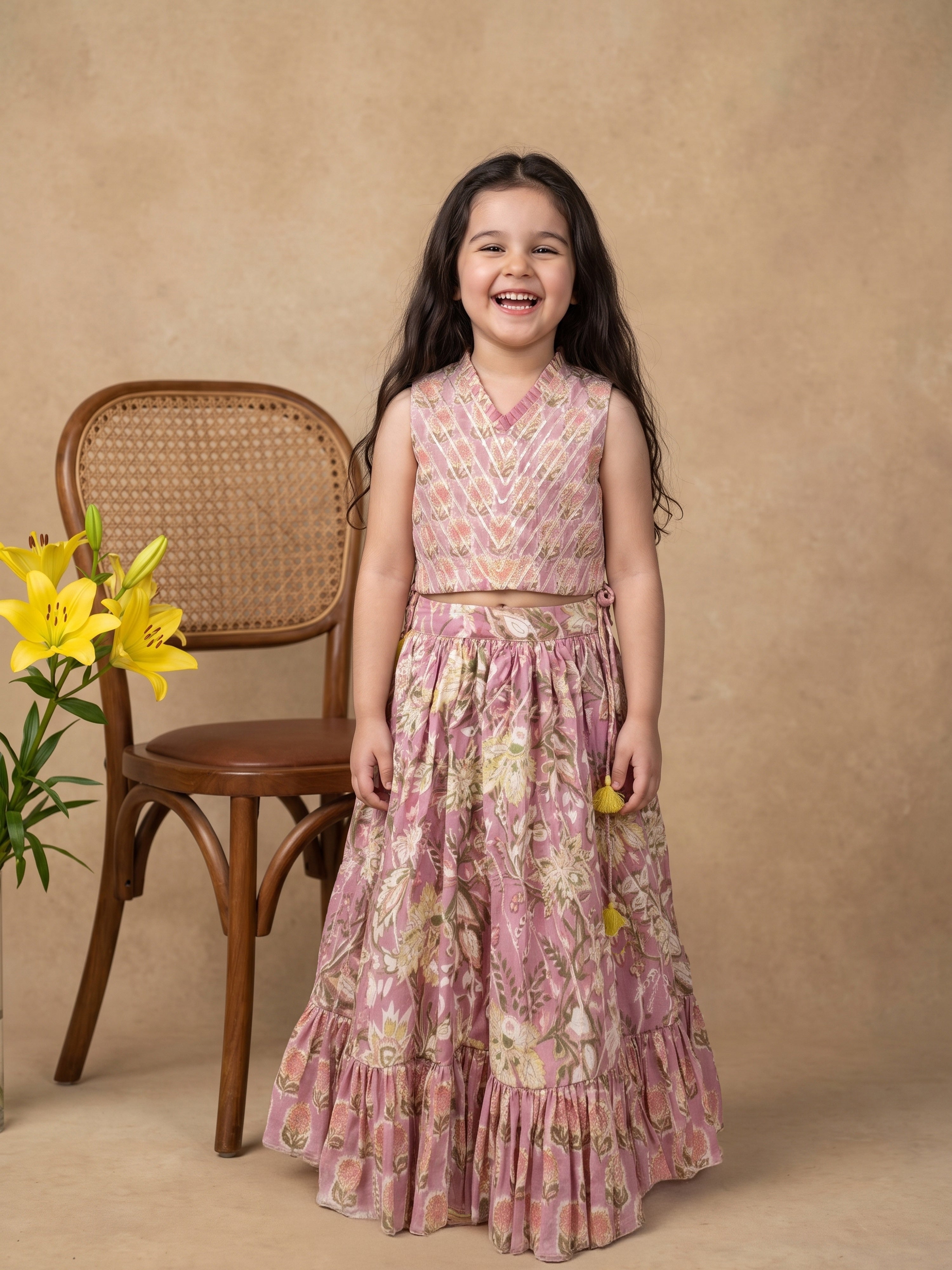 Leena Lavender Floral Printed Ghagara Set