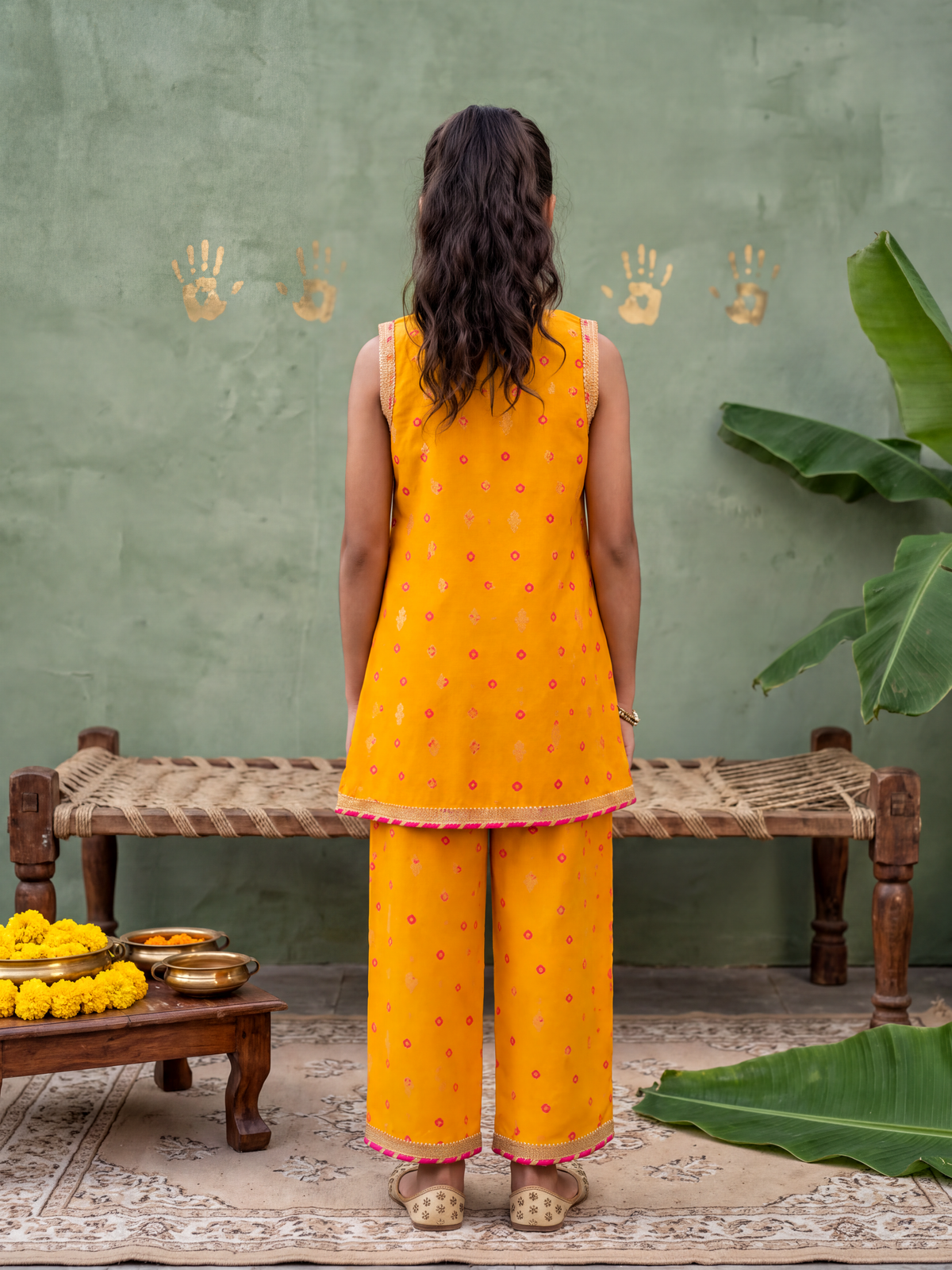 Mustard Bandhej Kurta