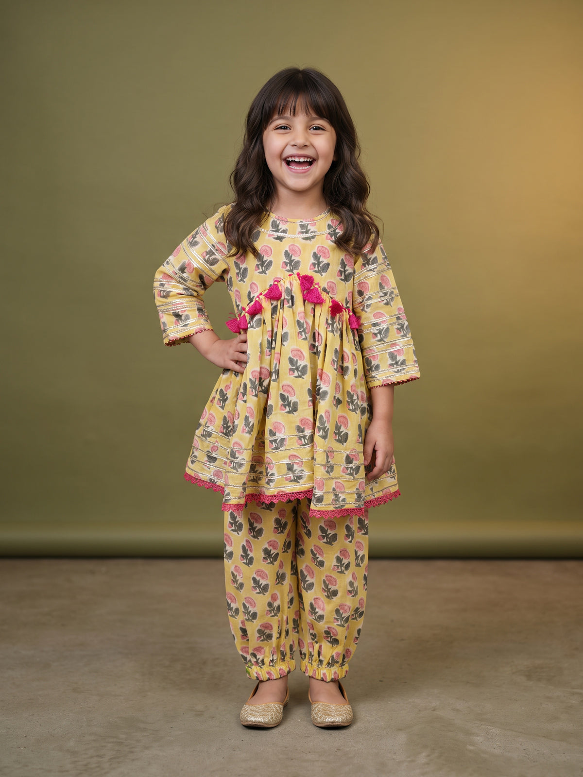 Mel Mustard Floral Printed Peplum Set