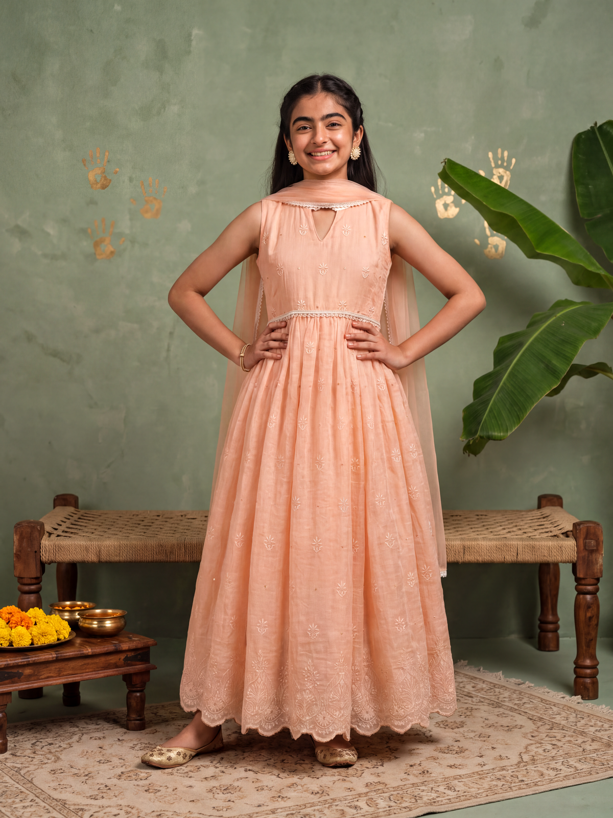 Teen Pink Lakhnavi Anarkali Dress