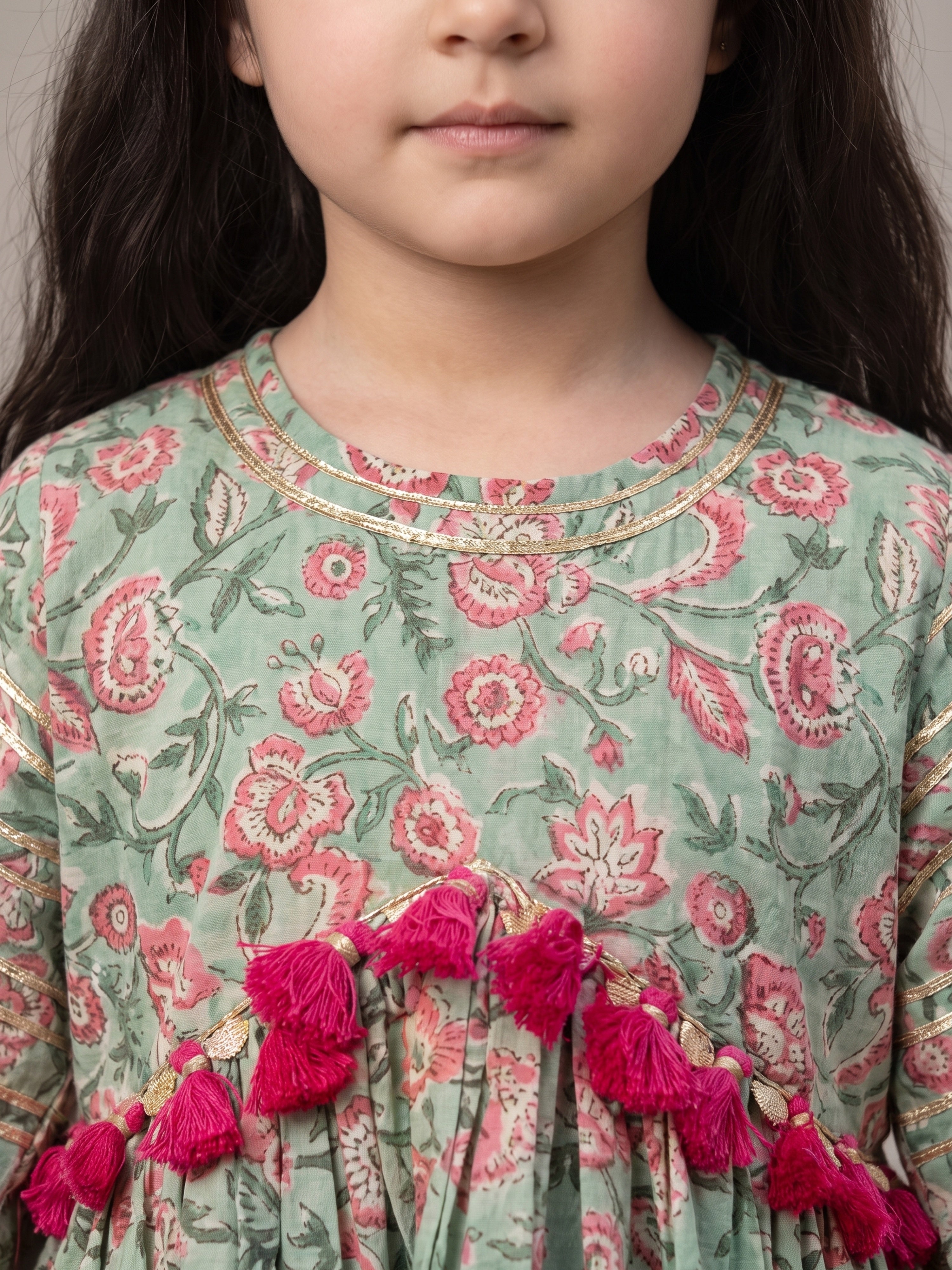 Lara Mint Floral Printed Peplum & Sharara