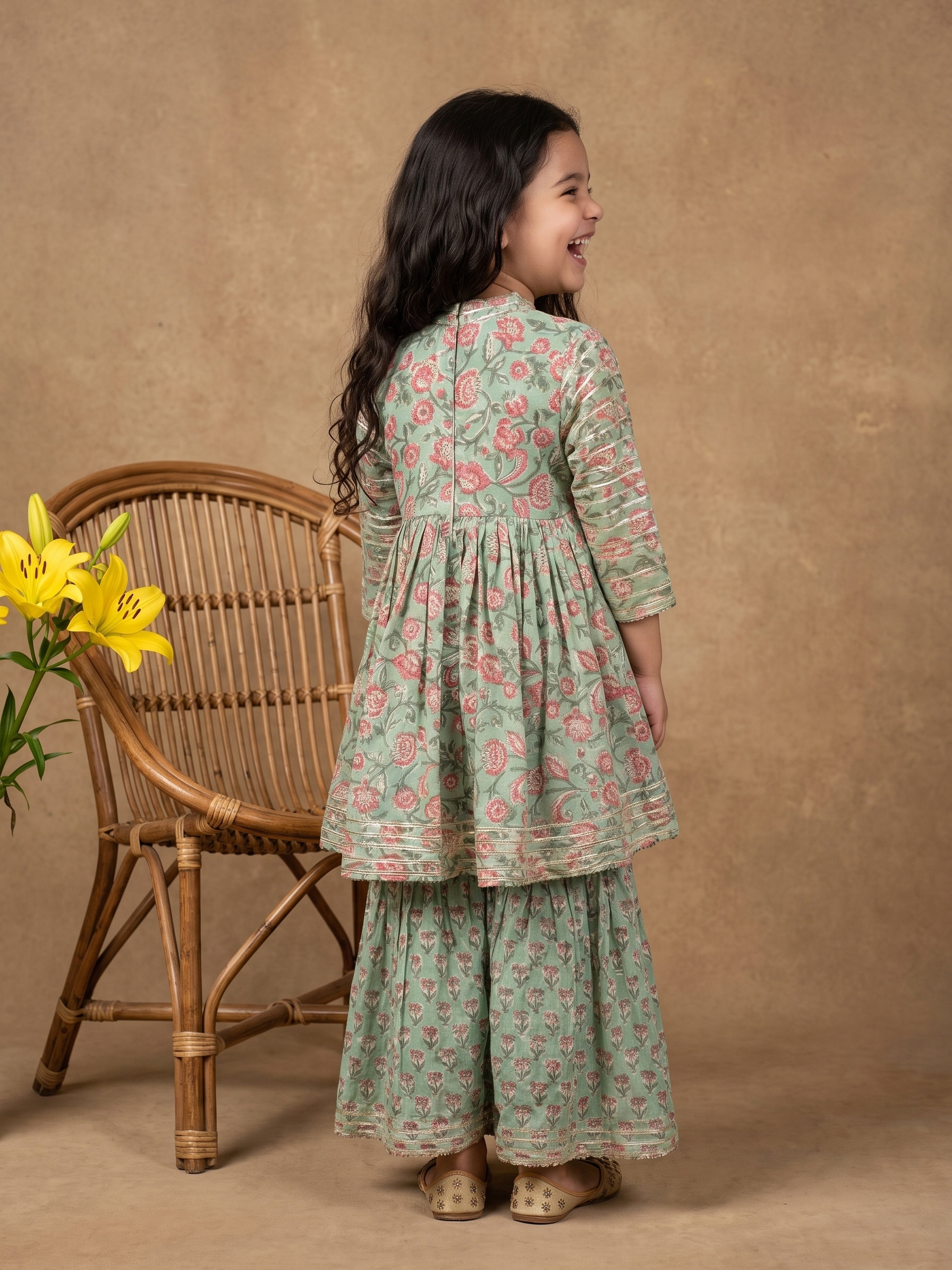 Lara Mint Floral Printed Peplum & Sharara