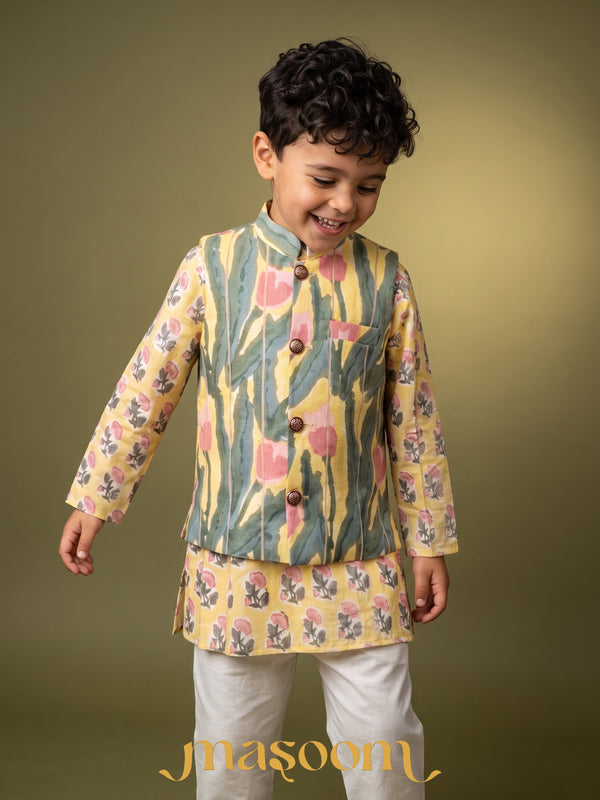 Ahaan Mustard Tulip Printed Jacket Set