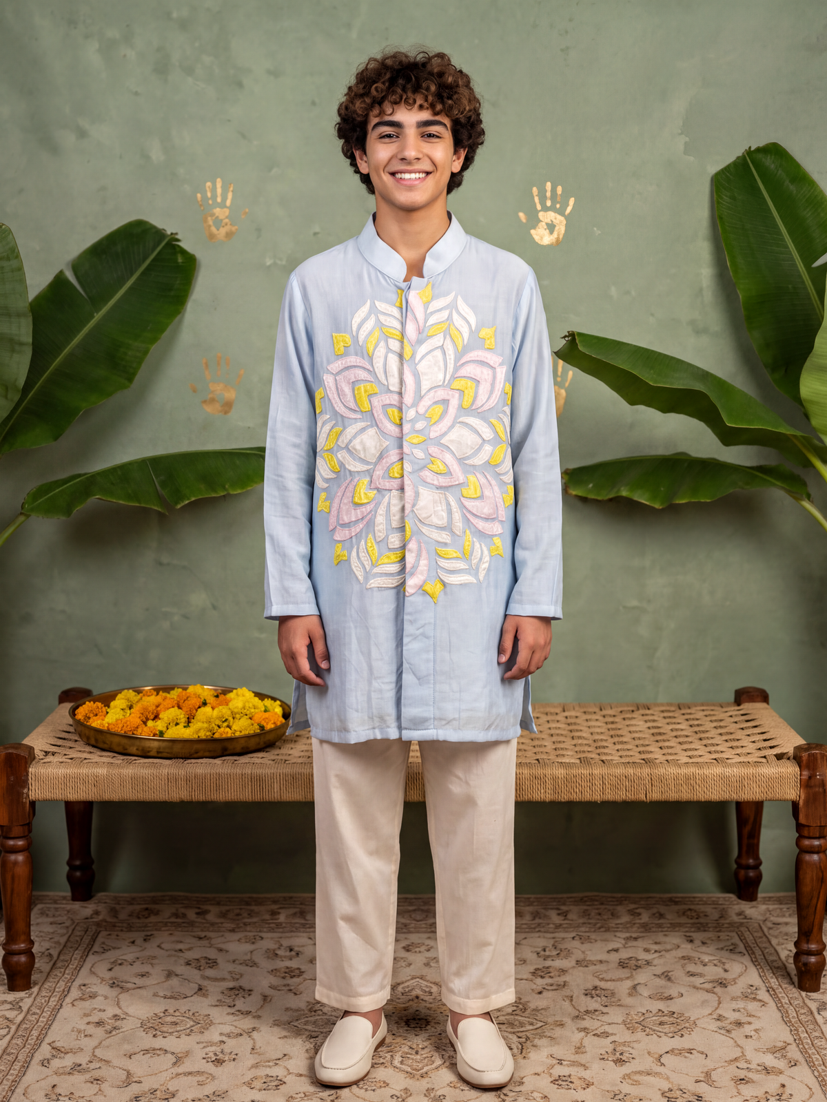 Appliqué Blue Kurta Set