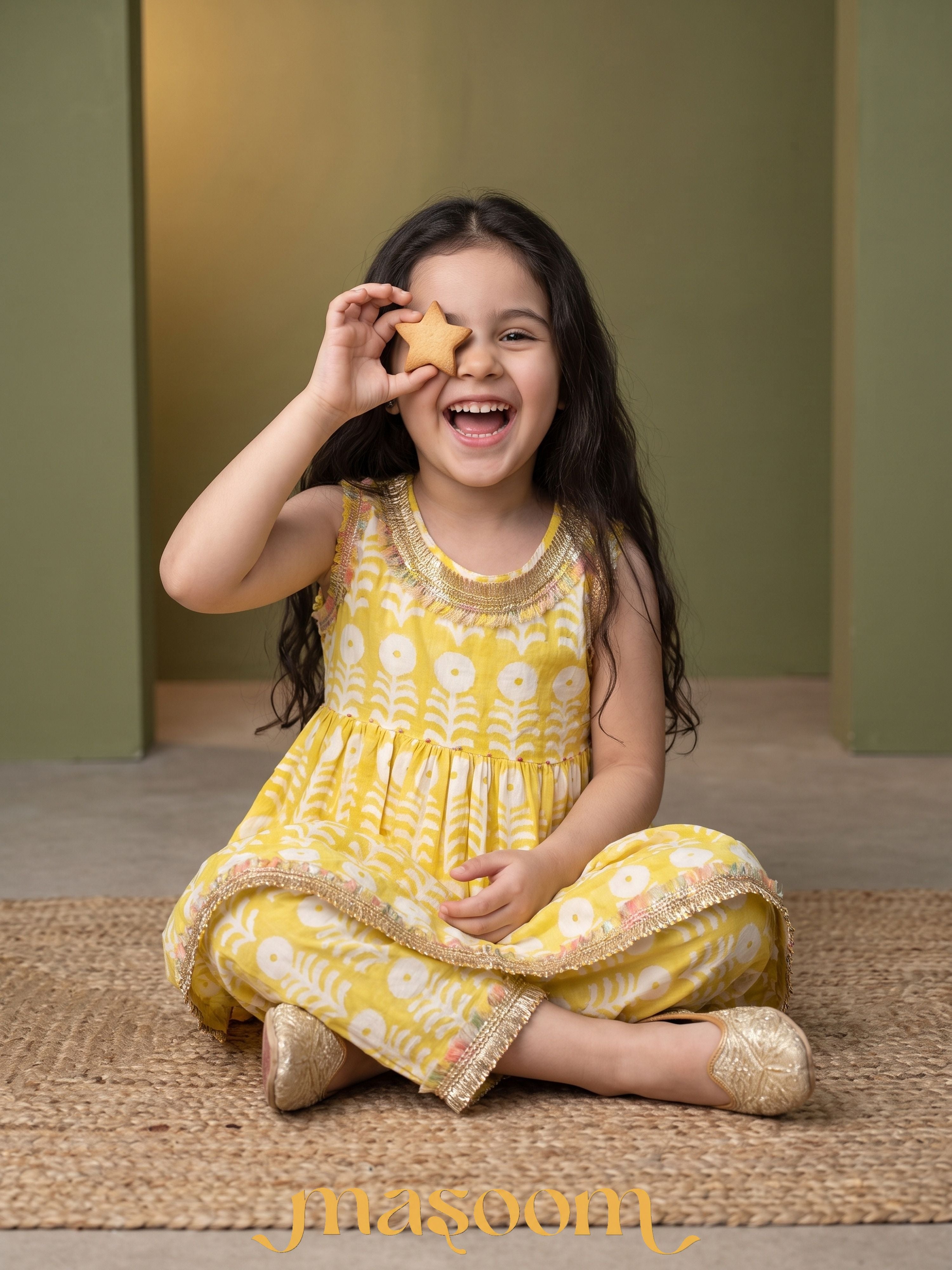 Sunshine Yellow Printed Peplum Set