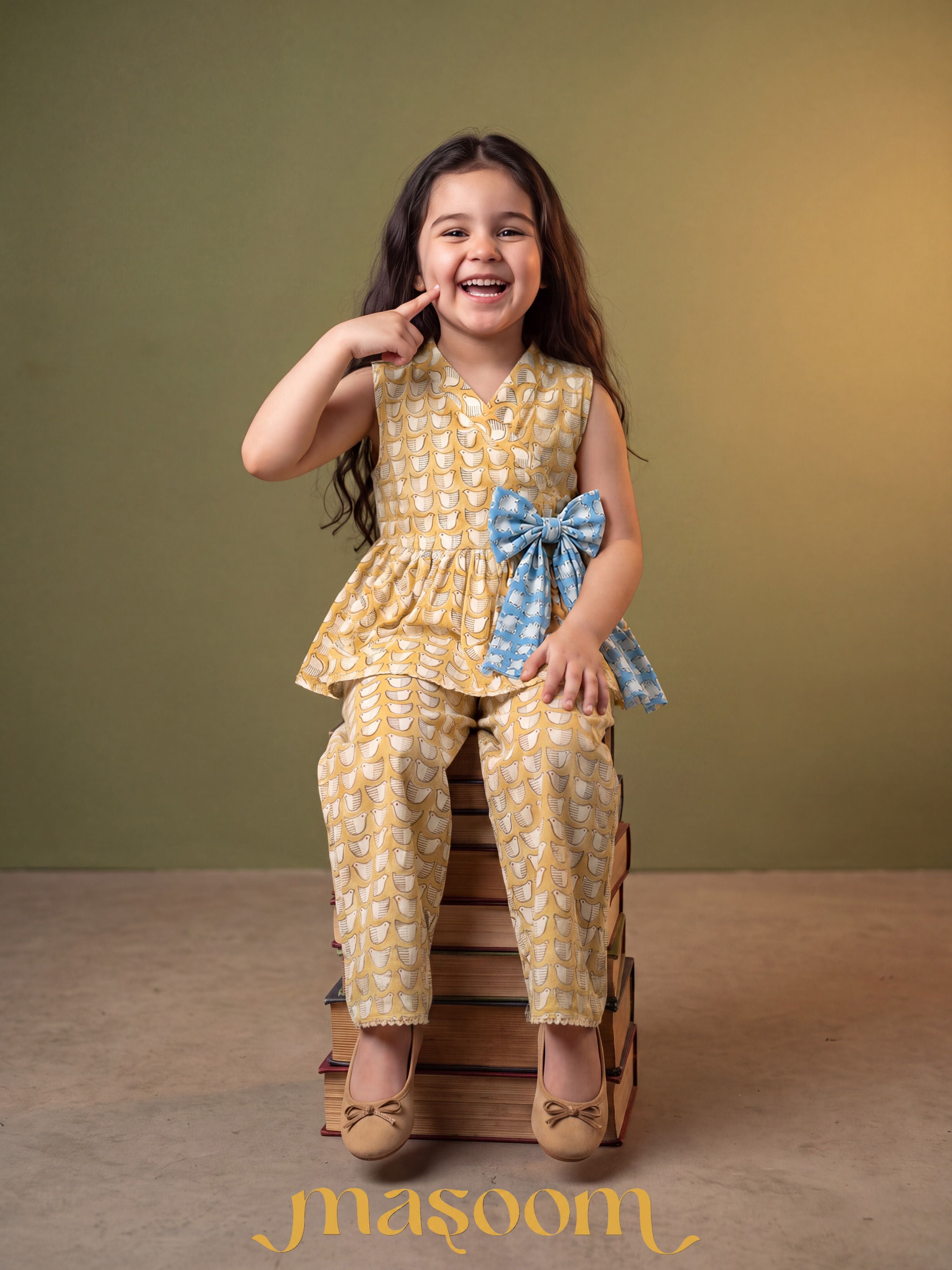 Myra Yellow Bird Peplum Set