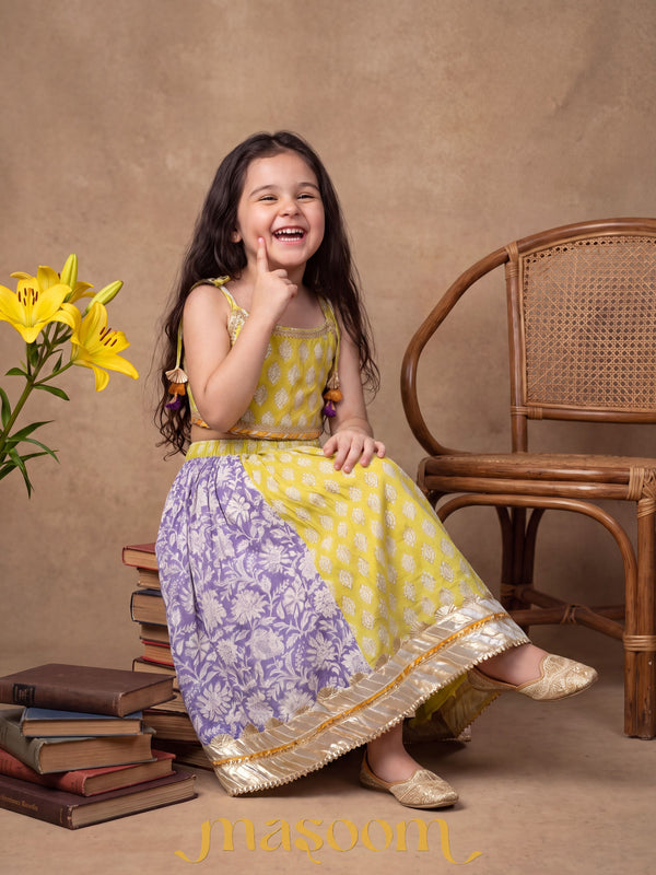 Sal Lime Green Floral Printed Ghagara Set
