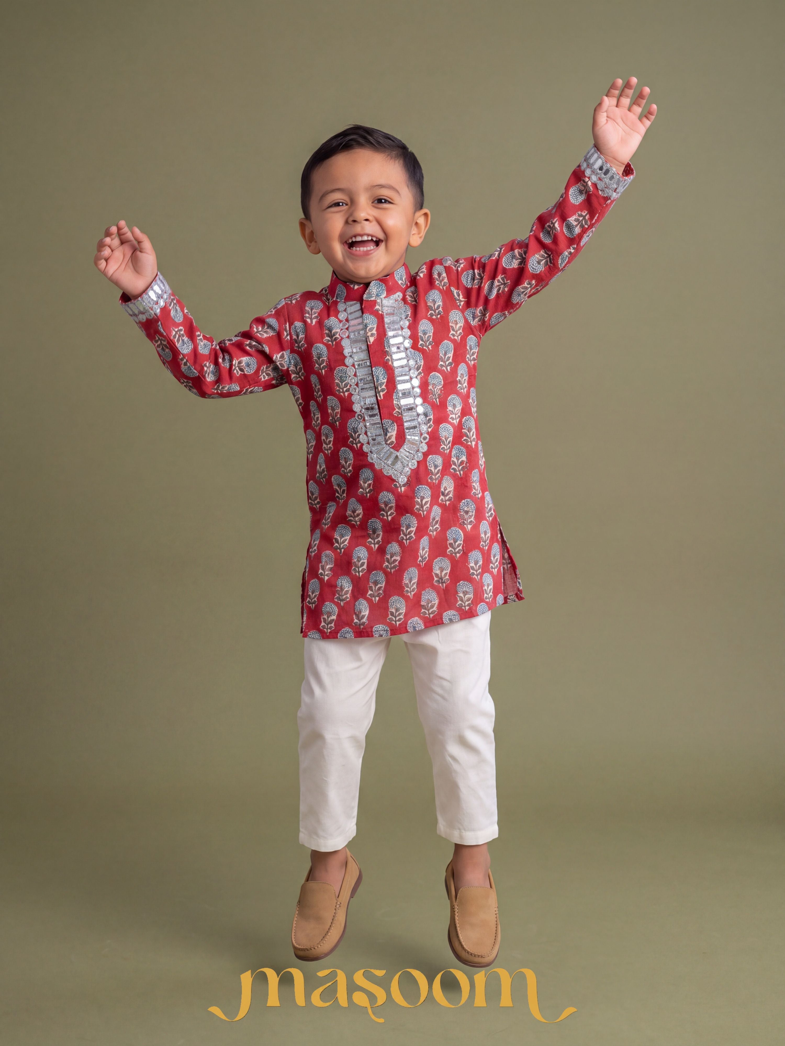Virat Red Mirror Kurta Set