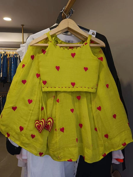 lime green heart ghagara and blouse