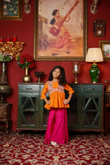 Orange Sequins Embroidered Peplum and Flare pant