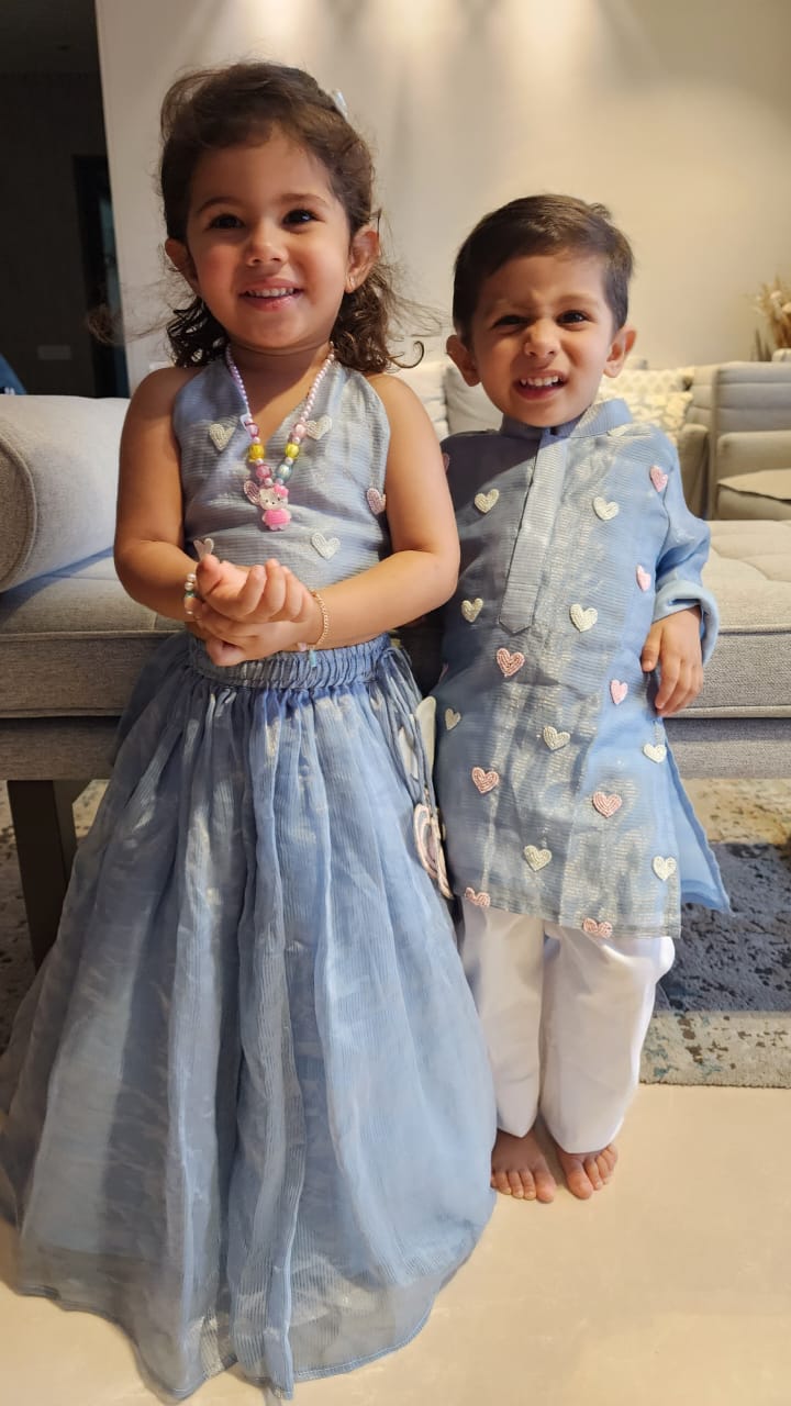 Powder Blue Heart Kurta and Pant
