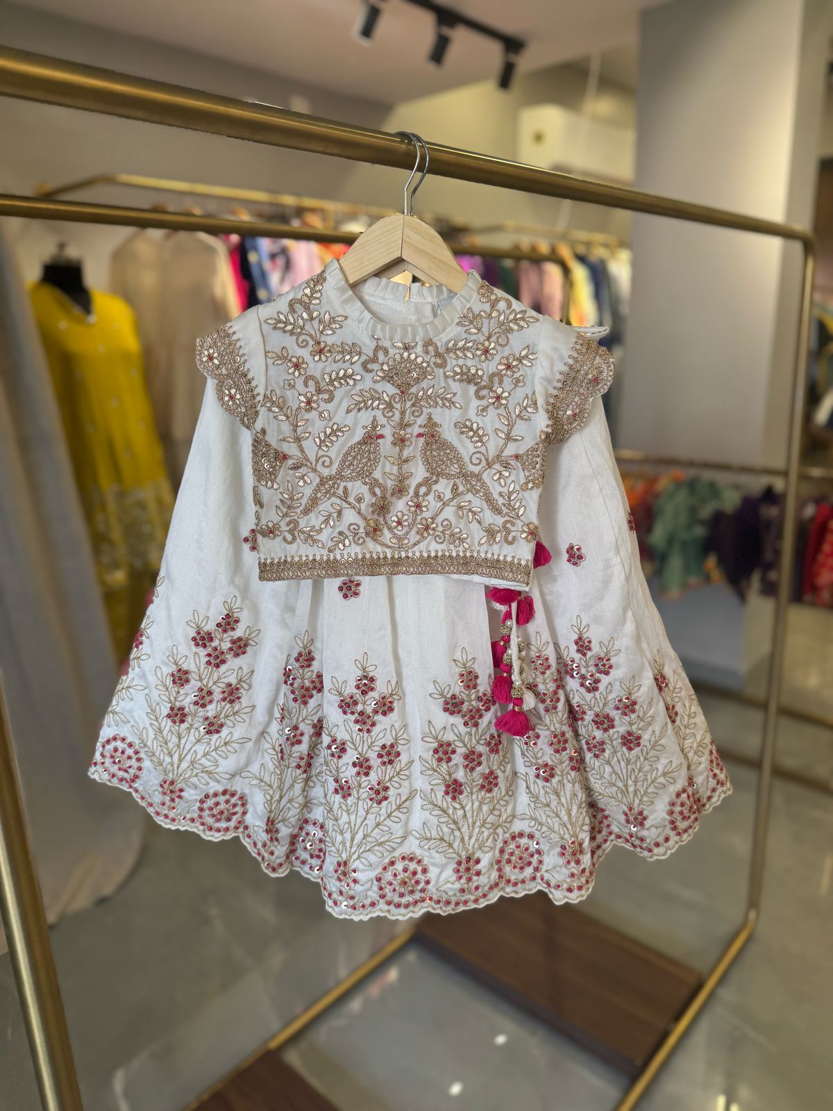 White Fully Embroidered Chanderi Ghagara Blouse