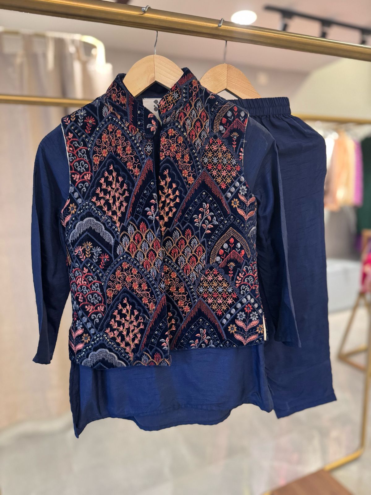 Ink Blue Velvet Nehru Jacket Set