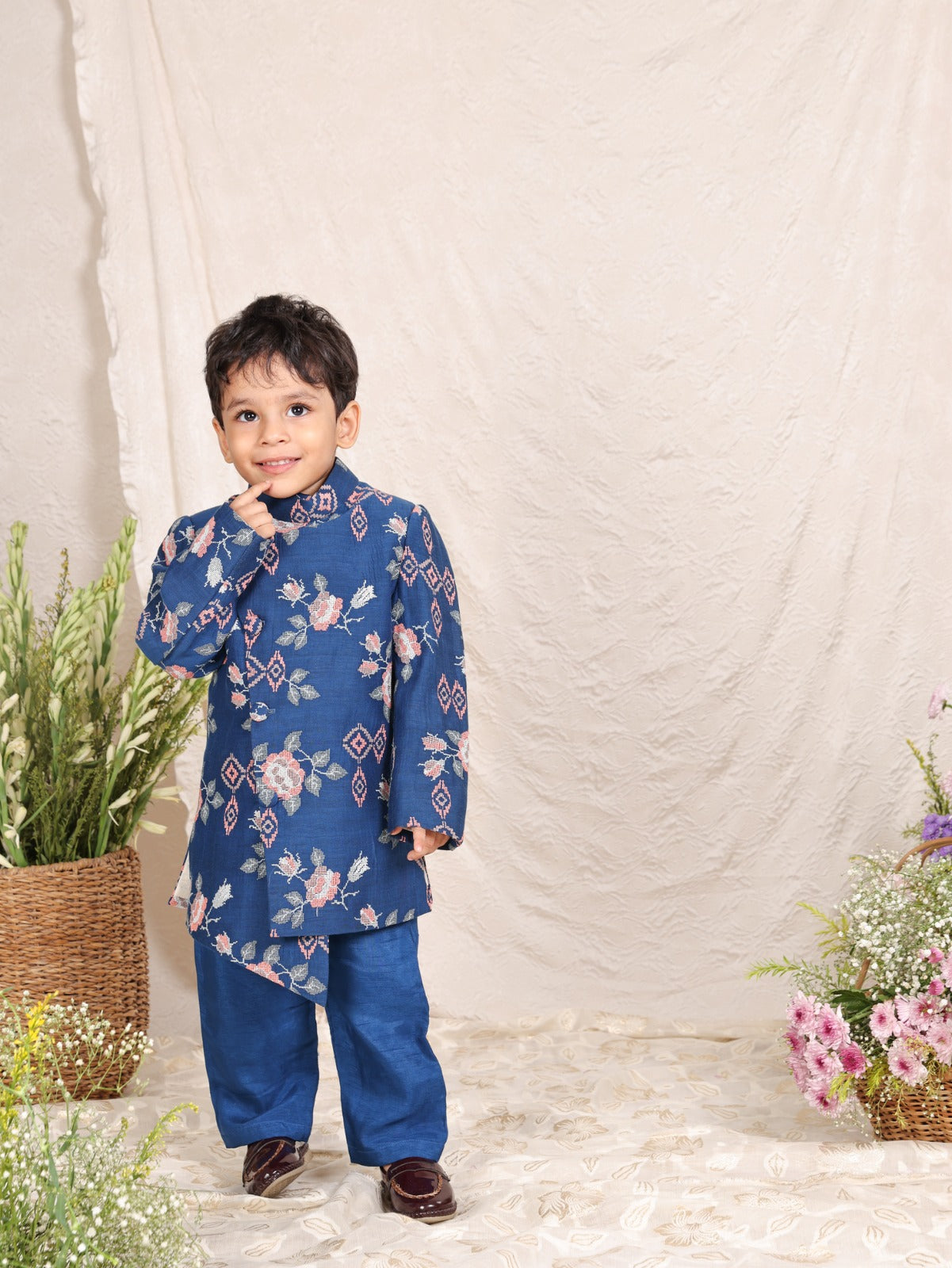 Blue Crosstitch Sherwani Set