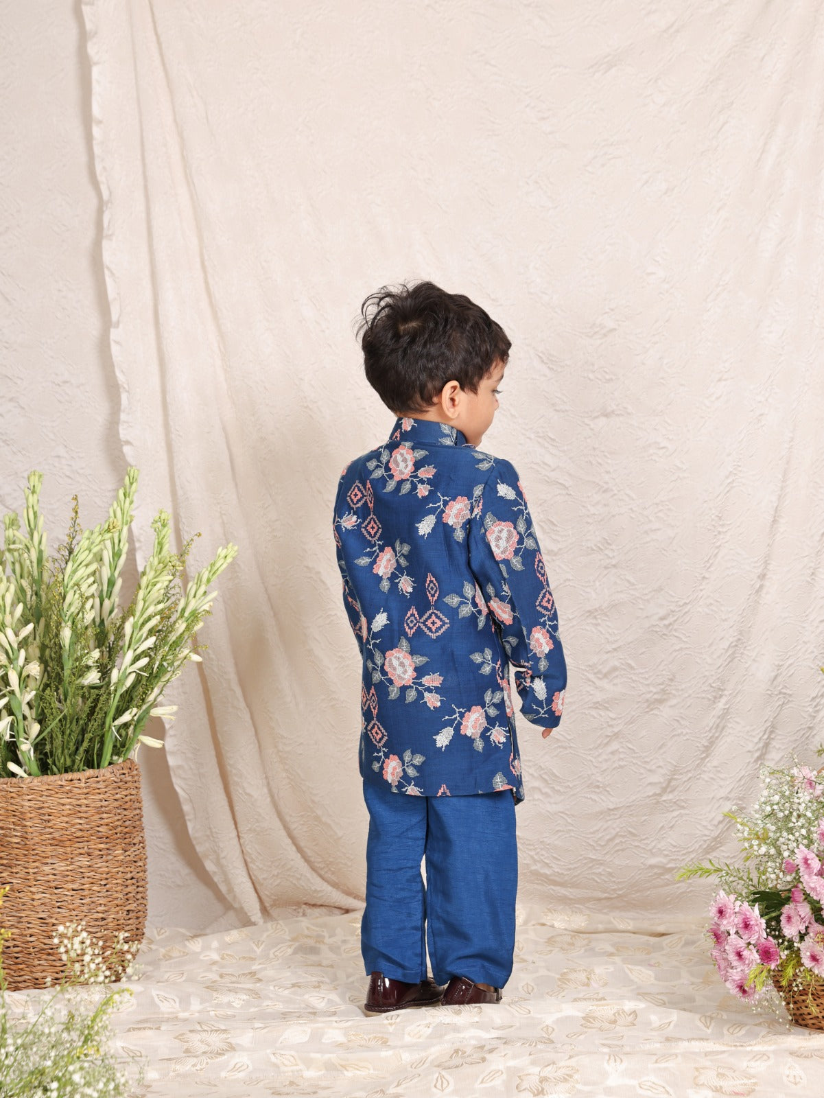 Blue Crosstitch Sherwani Set