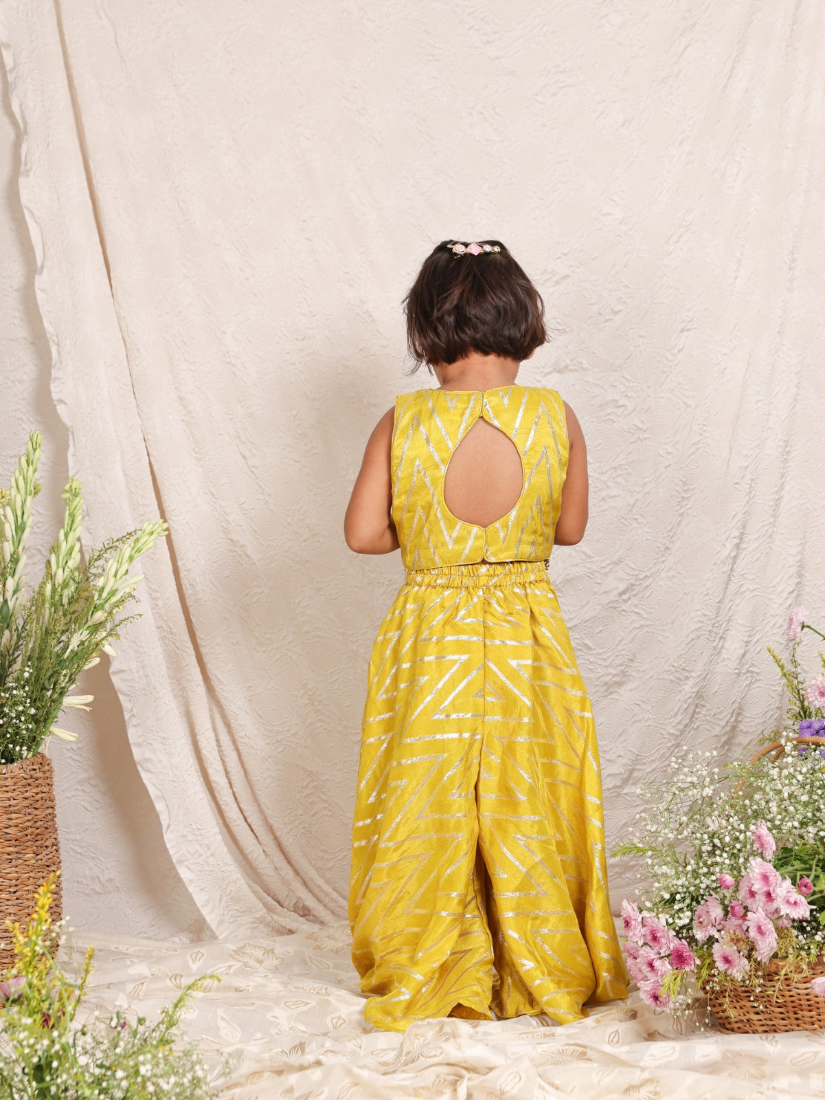 Thread And Zari Embroidered Lime Green Top And Flare Pant