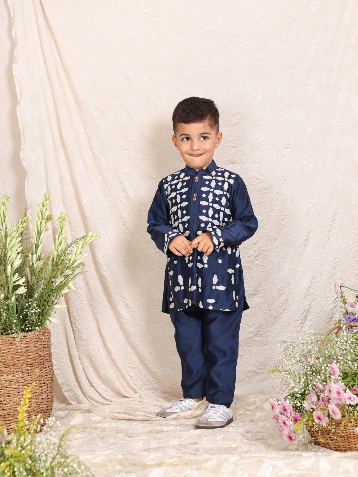 Blue And Grey Applique Kurta And Pant