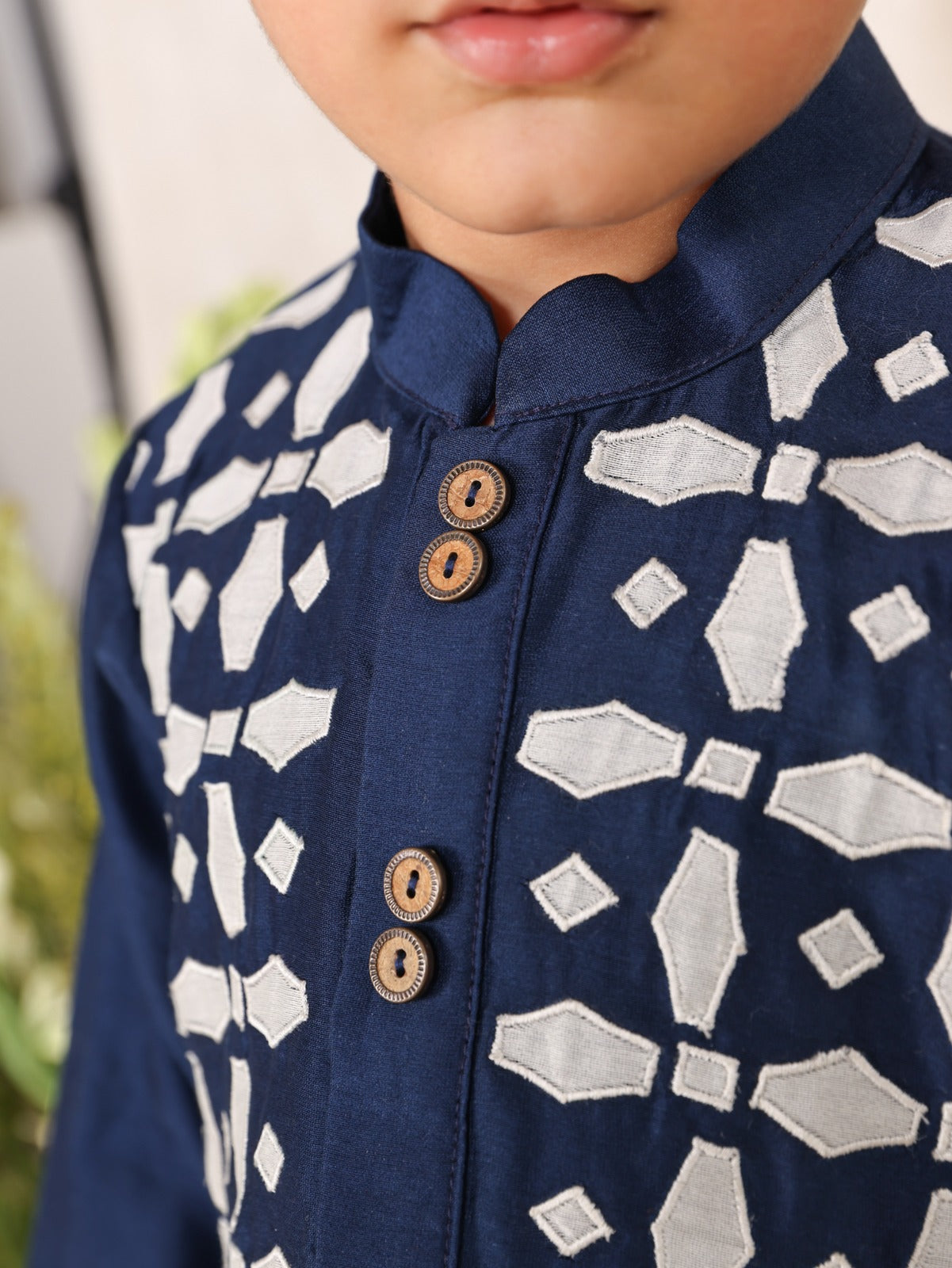 Blue And Grey Applique Kurta And Pant