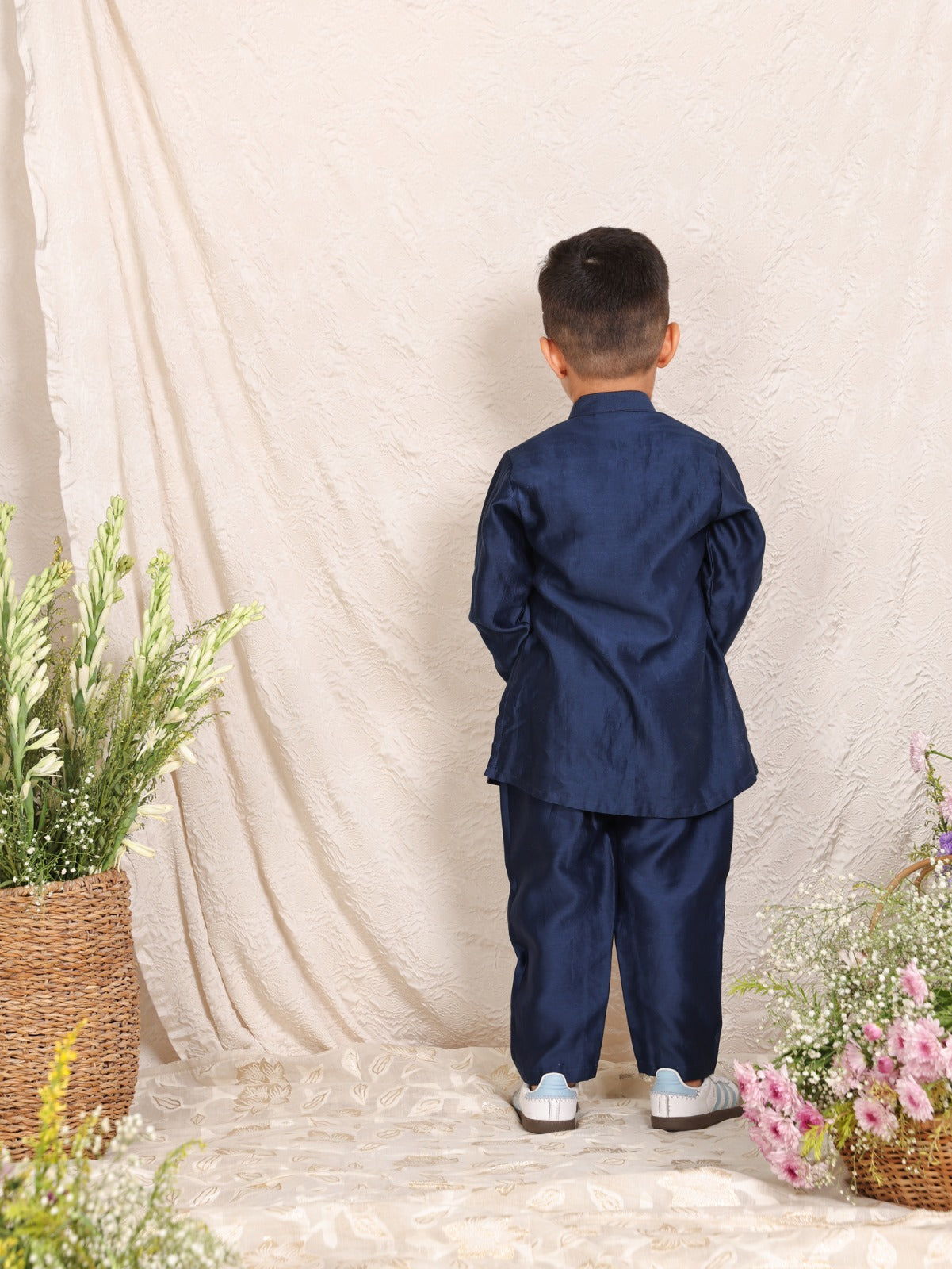 Blue And Grey Applique Kurta And Pant