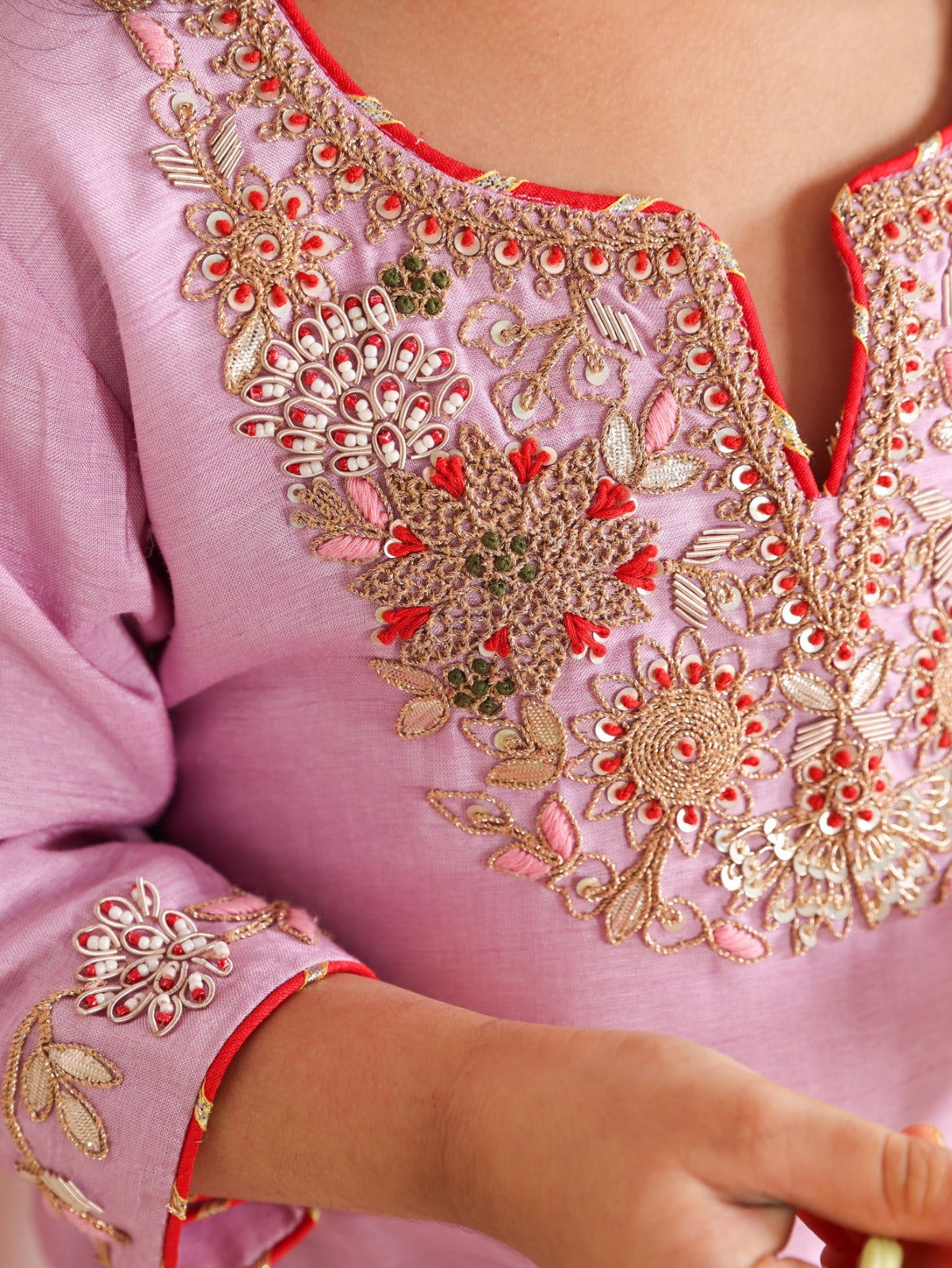 Lavender Thread and Zari Embroidered Kurta and Sharara
