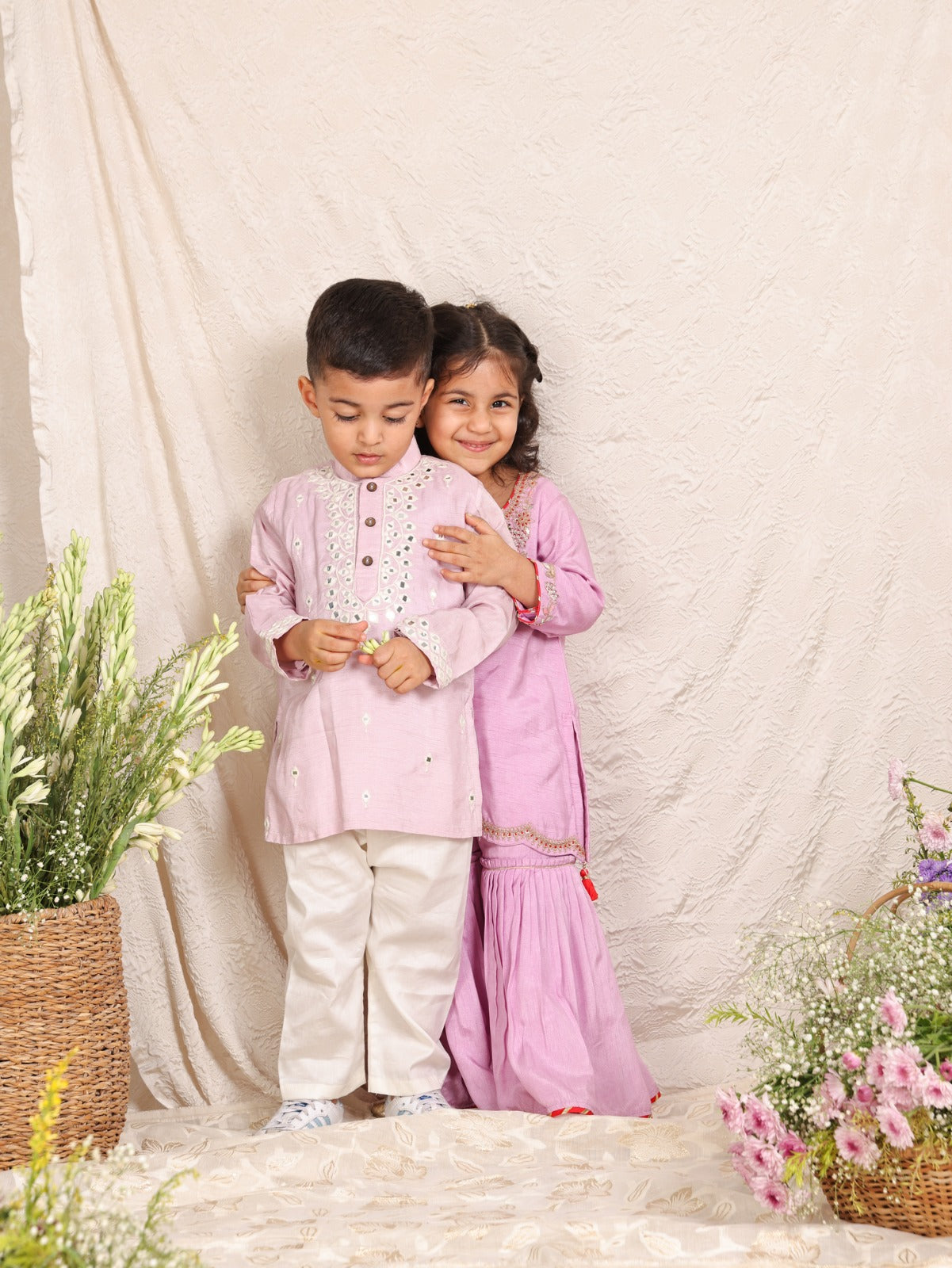 Lavender Thread and Zari Embroidered Kurta and Sharara