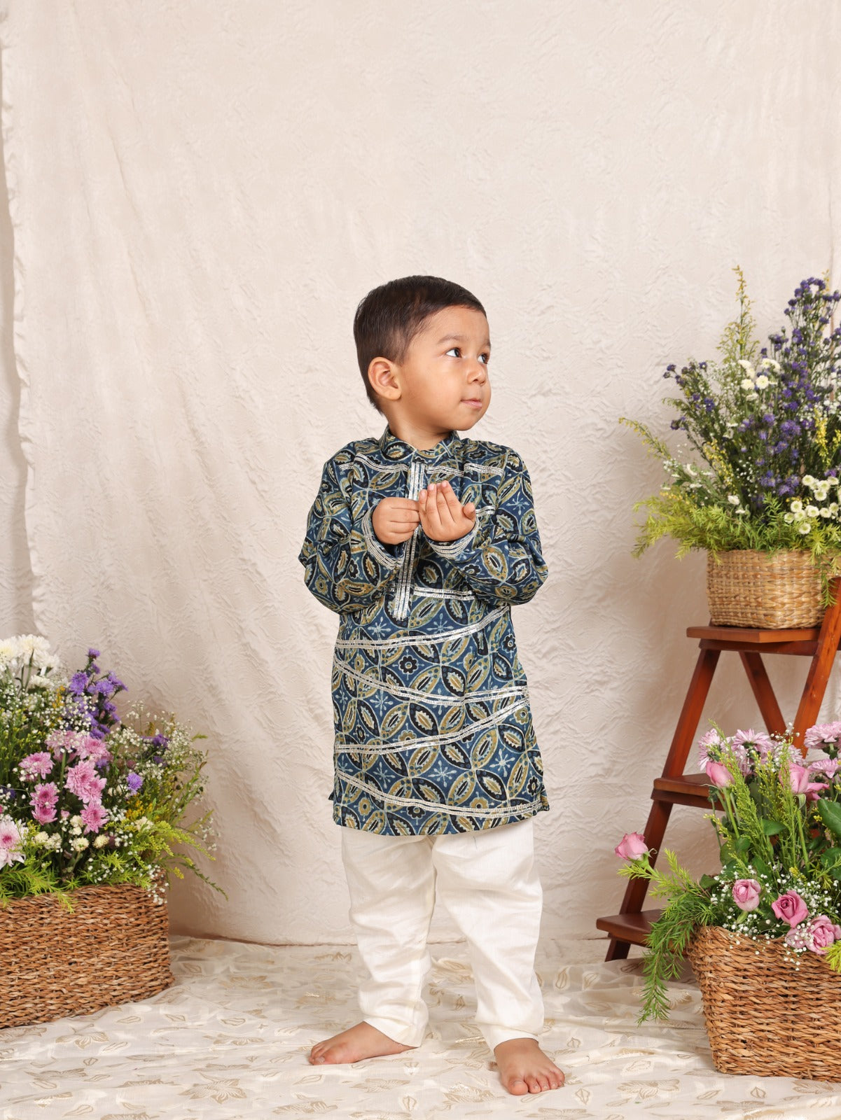 Green And Blue Ajrak Printed Kurta and Pant