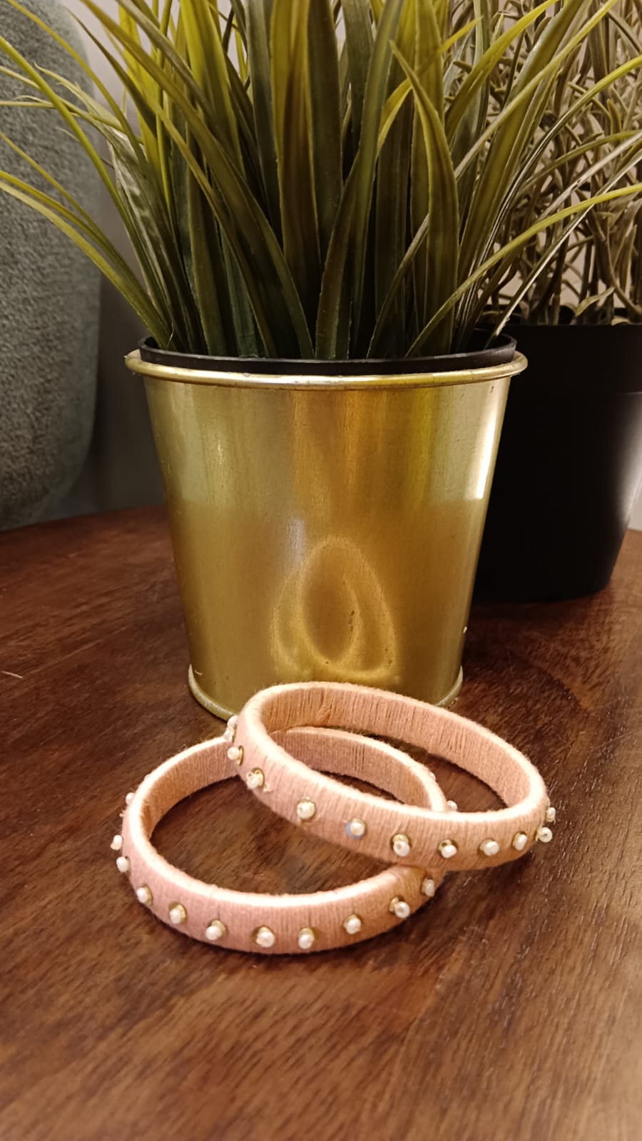 Pink Handcrafted Sequins Embellished Bangles