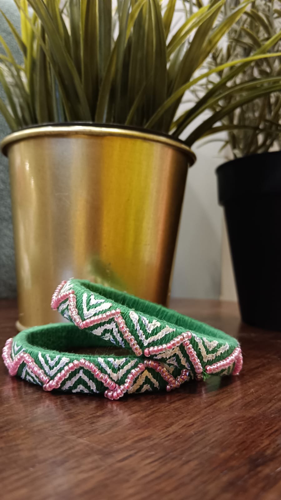 Handcrafted Beaded Green Bangles