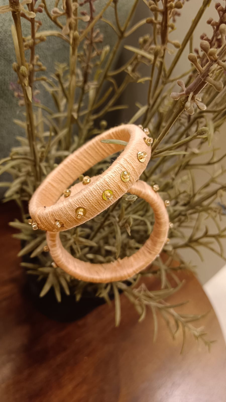 Pink Handcrafted Sequins Embellished Bangles