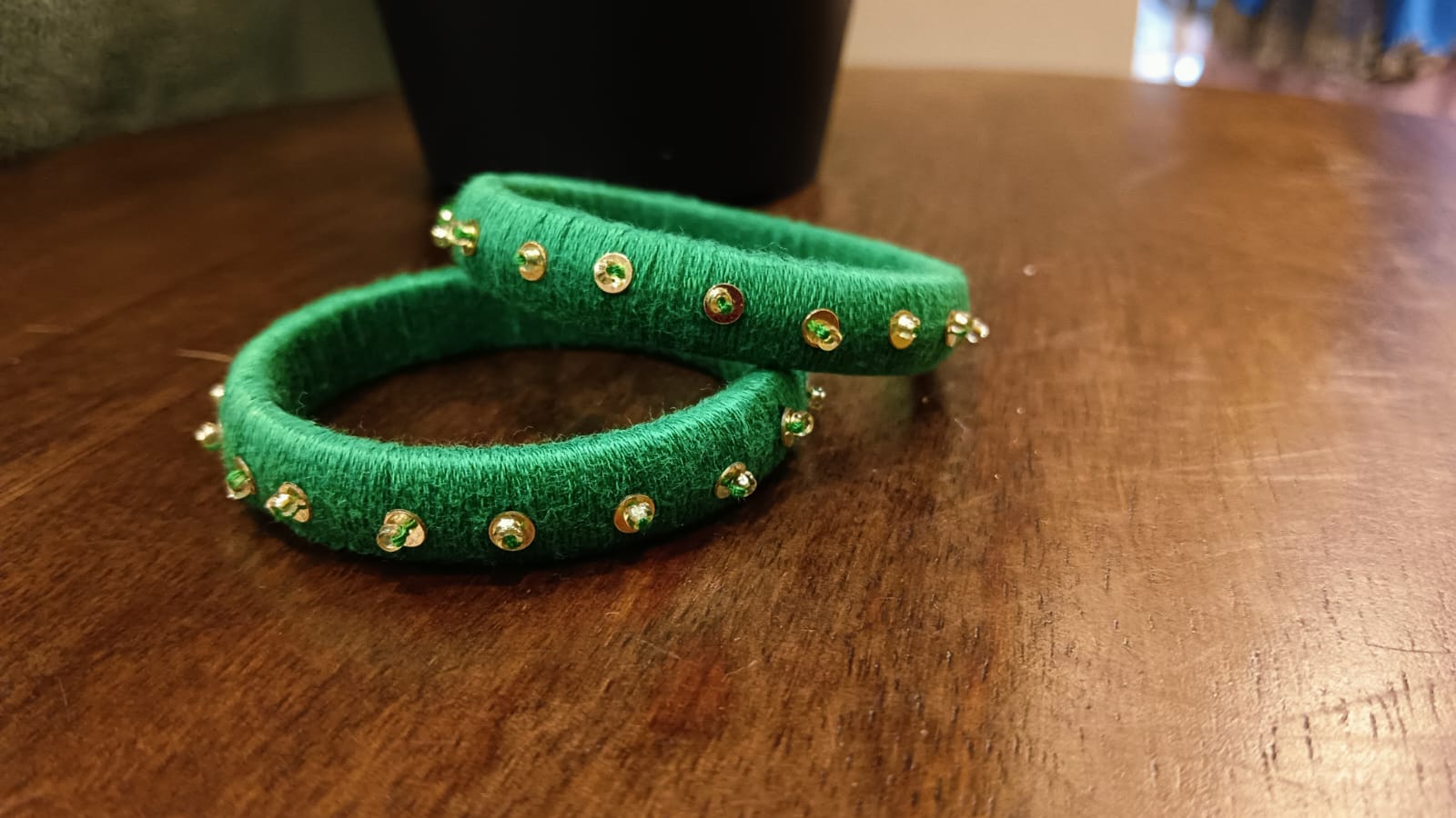 Green Handcrafted Bangles with Sequins Embellishment