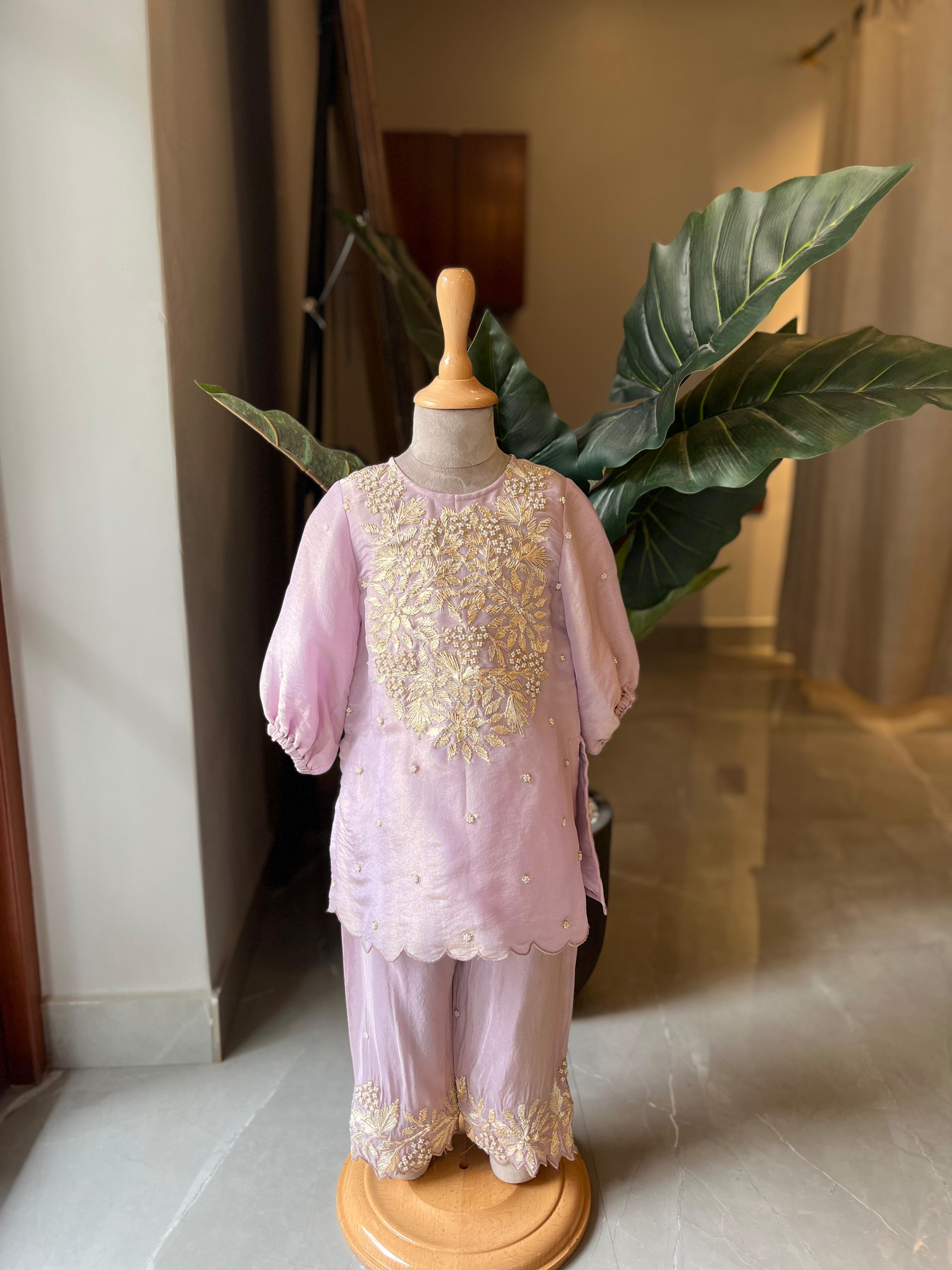 Gota and Pearl Embroidered Lavender Kurta and pant