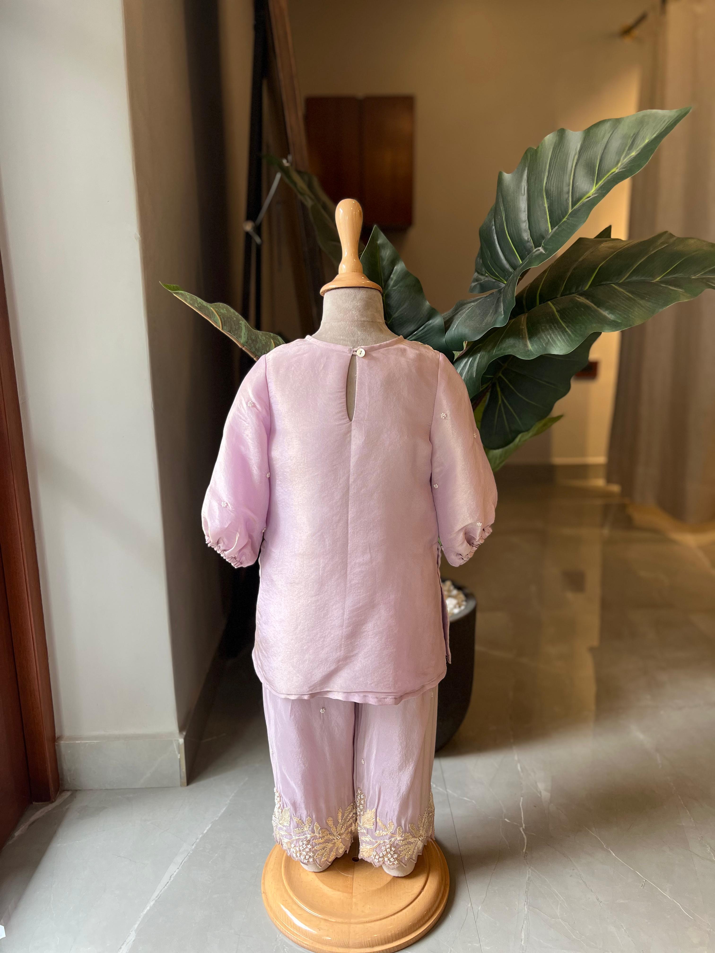 Gota and Pearl Embroidered Lavender Kurta and pant