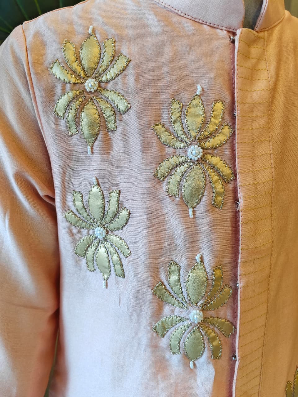 PEACH LOTUS LEATHER KURTA & PANT