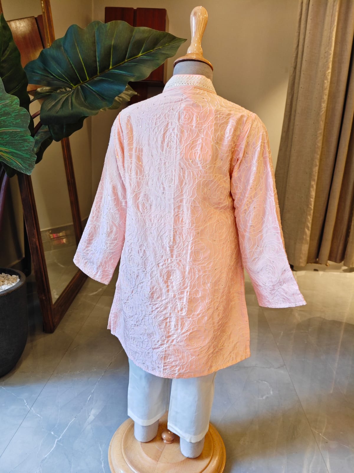 PEACH ROSE EMBROIDERED KURTA & PANT