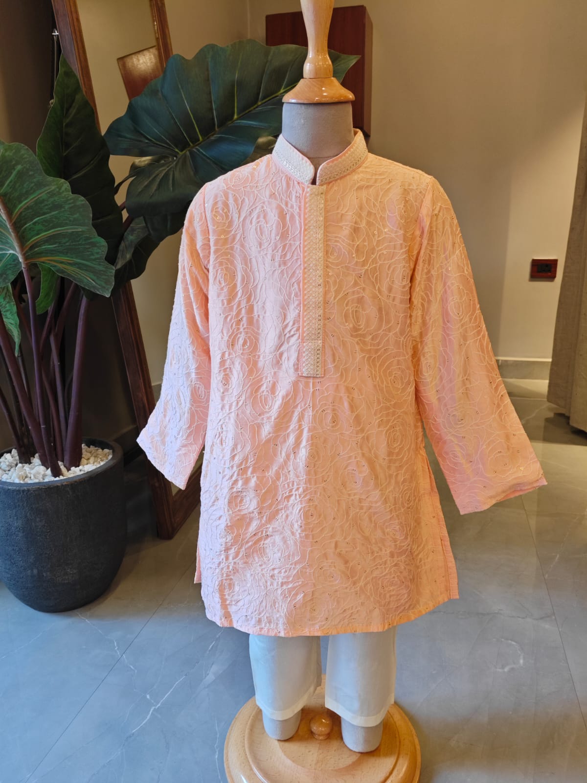 PEACH ROSE EMBROIDERED KURTA & PANT