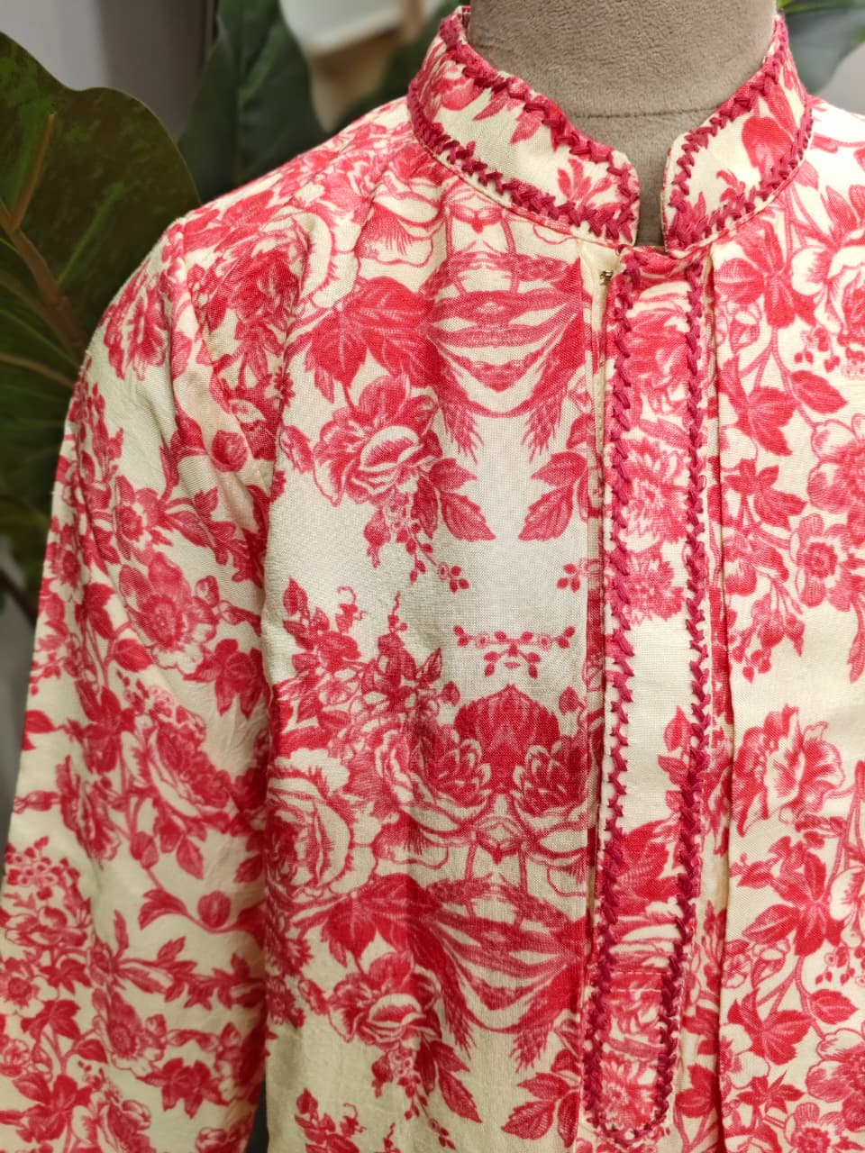 PINK ROSE PRINTED JACKET KURTA & PANT