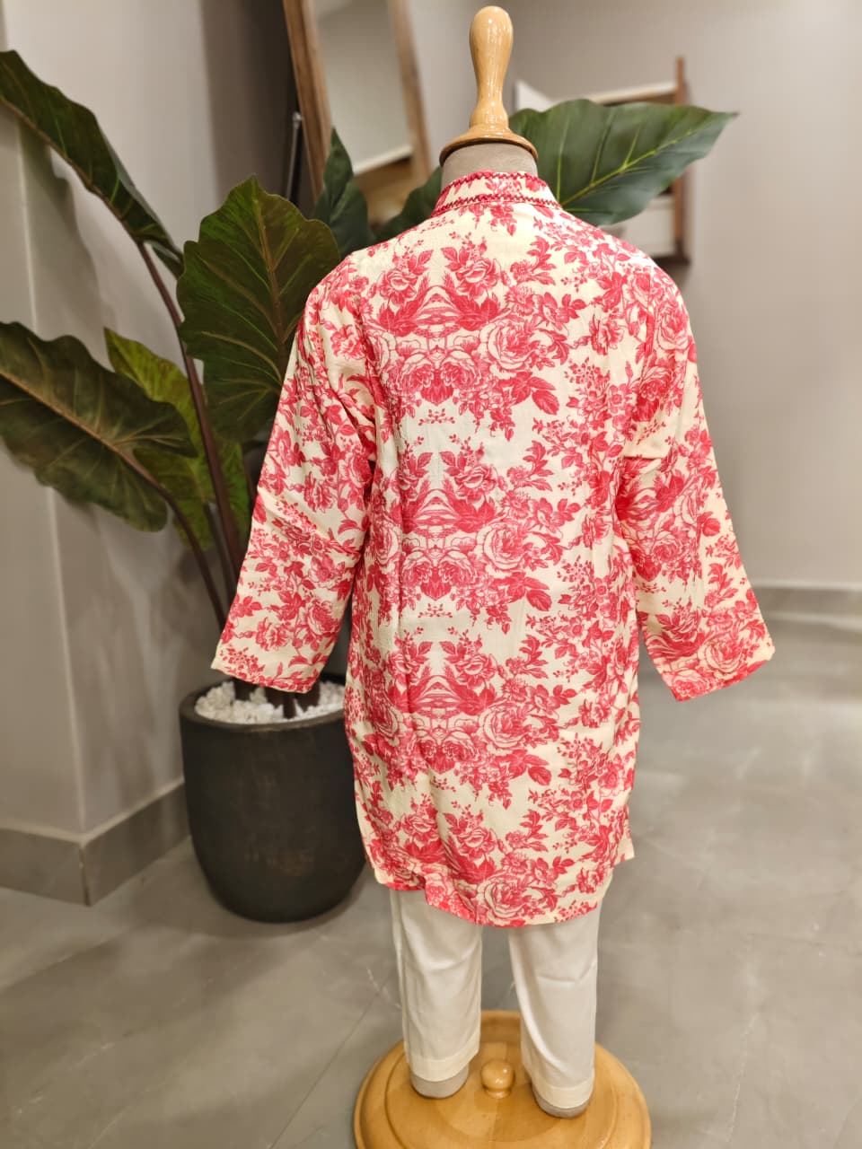PINK ROSE PRINTED JACKET KURTA & PANT