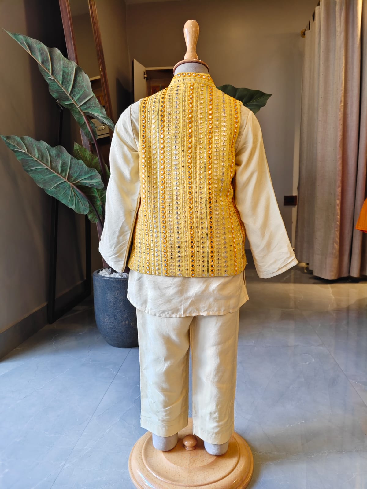 YELLOW MIRROR JACKET WITH KURTA & PANT