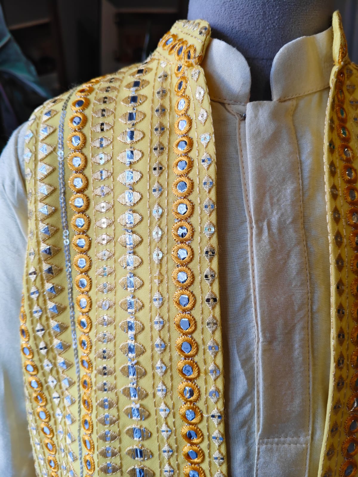 YELLOW MIRROR JACKET WITH KURTA & PANT