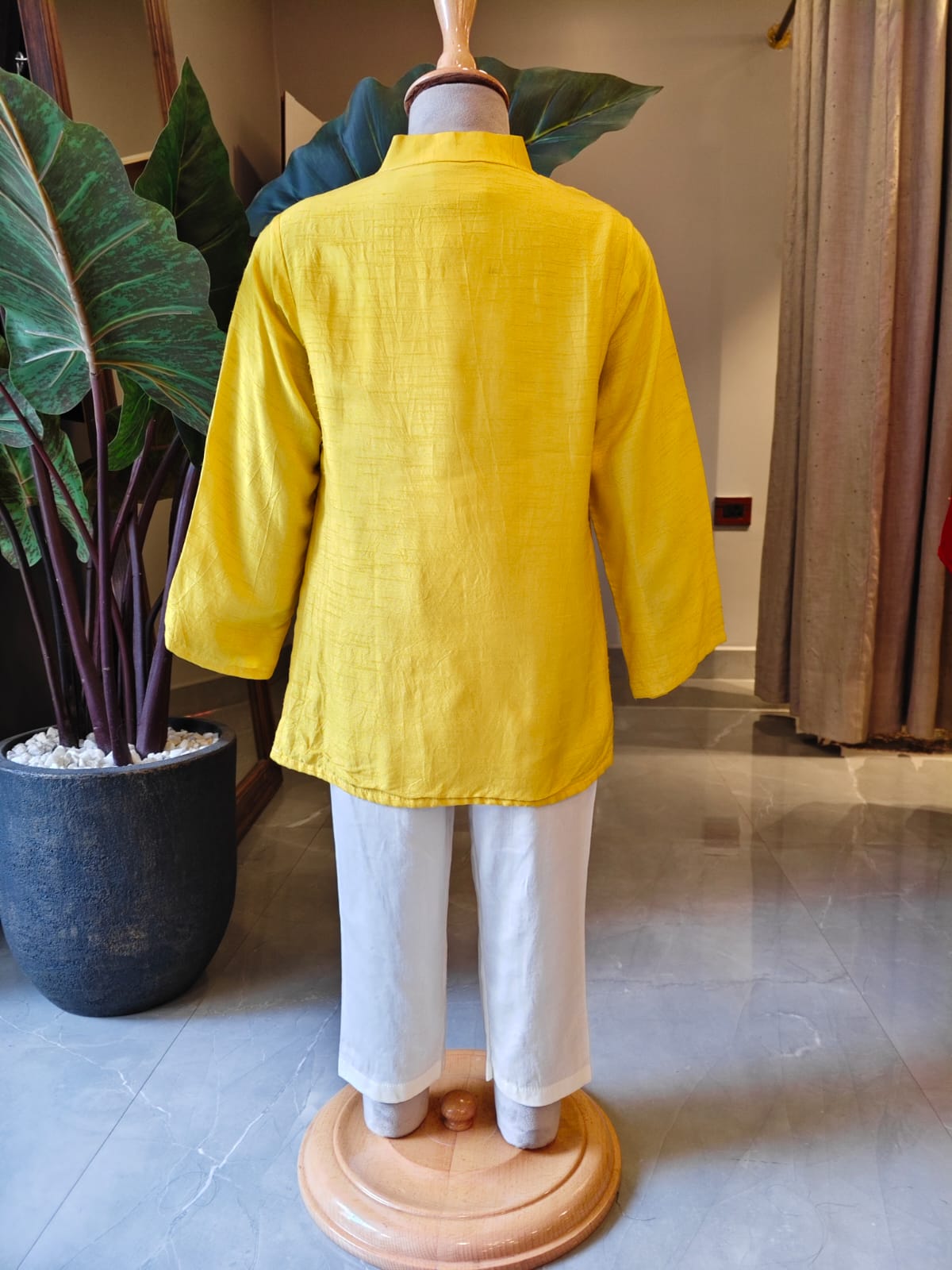 YELLOW MIRROR WORK KURTA AND PANT for 2 Years Old