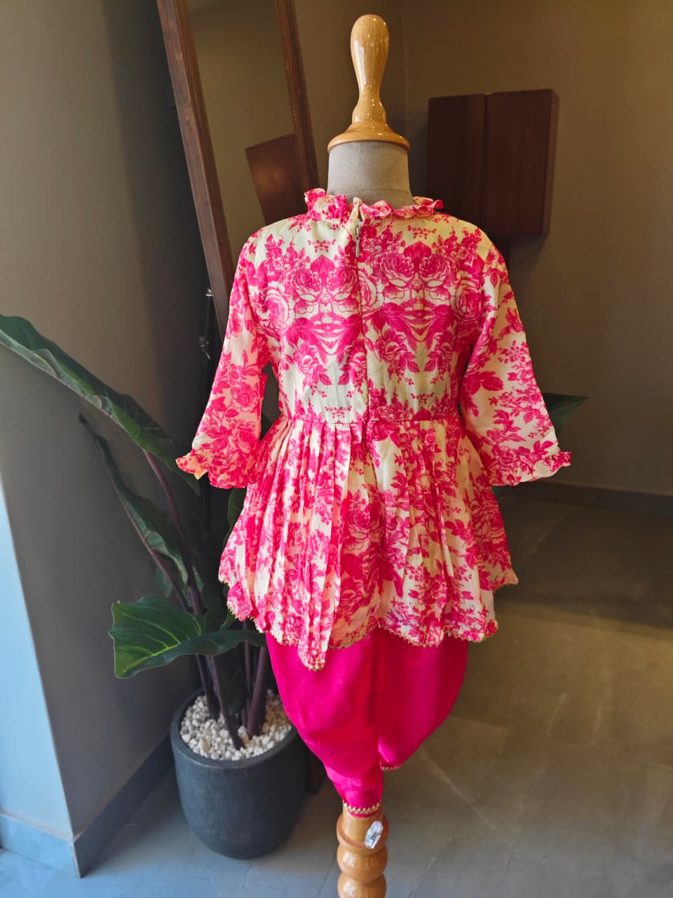 PINK ROSE PRINTED PEPLUM & PINK DHOTI