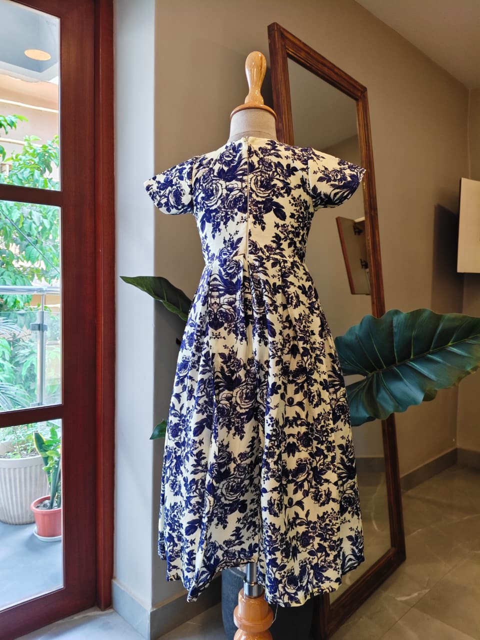ZARI EMBROIDERED BLUE ROSE PRINTED JUMPSUIT