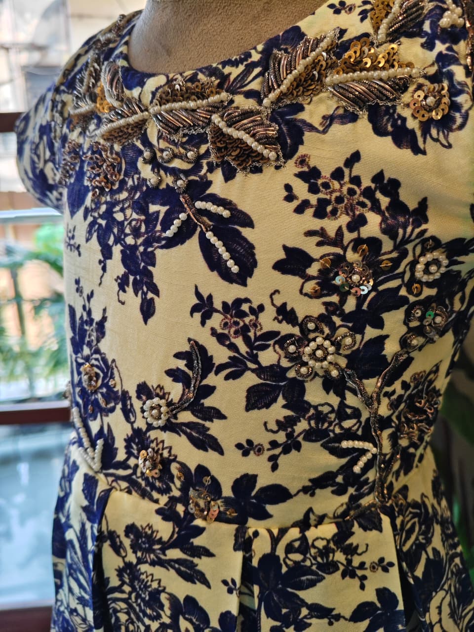 ZARI EMBROIDERED BLUE ROSE PRINTED JUMPSUIT
