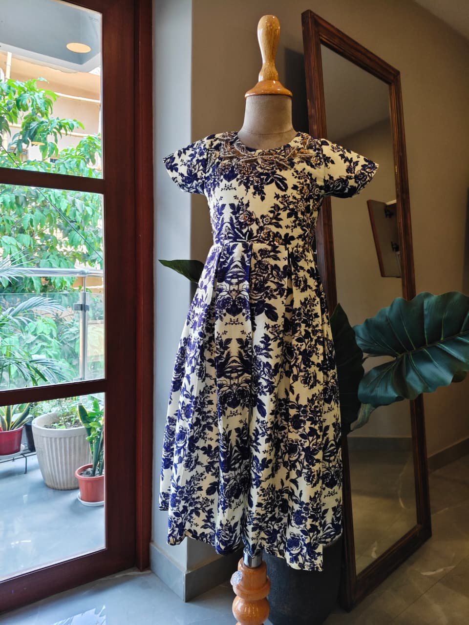 ZARI EMBROIDERED BLUE ROSE PRINTED JUMPSUIT