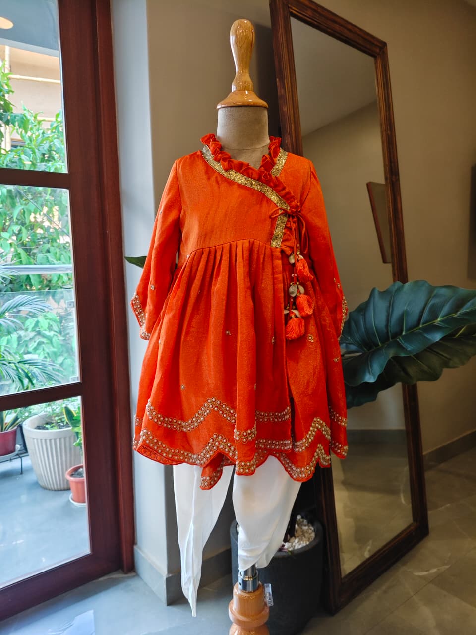 ORANGE MOTI ANGRAKHA & DHOTI PANT