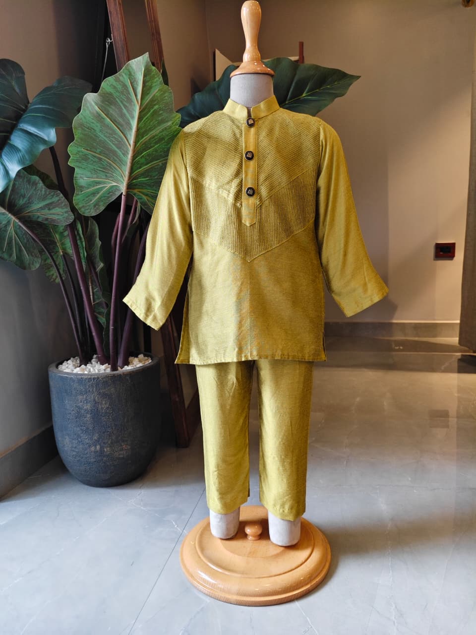 Green Pintuck Yoke Kurta Set for 2 Years Old