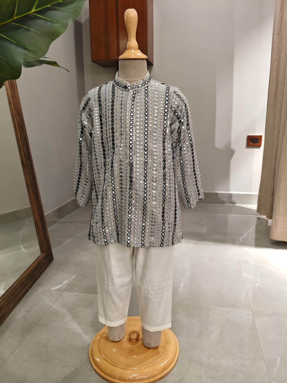 Grey Mirror Kurta and Pant for 2 Years Old